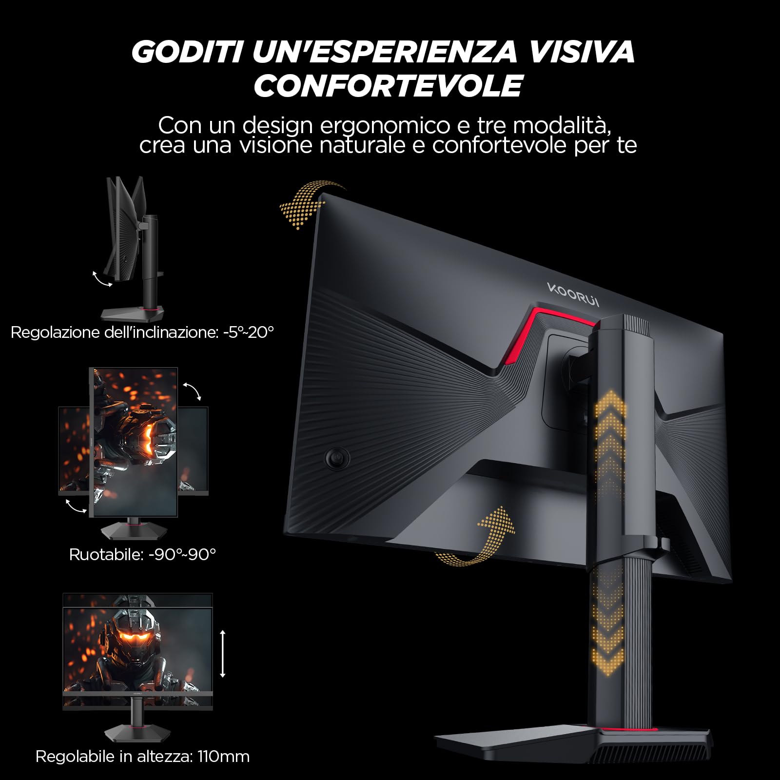 KOORUI G2511E Monitor Gaming 25 Pollici, FHD 320Hz, 1ms, HDR400, Fast IPS, Adaptive Sync, VESA 75x75mm, regolazione ergonomica