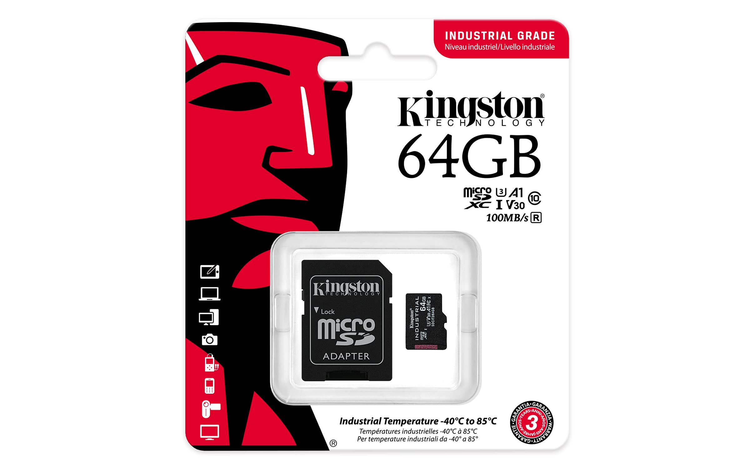 Kingston Industrial microSD - 64Go microSDXC Industrial C10 A1 pSLC carte + adaptateur SD - SDCIT2/64GB