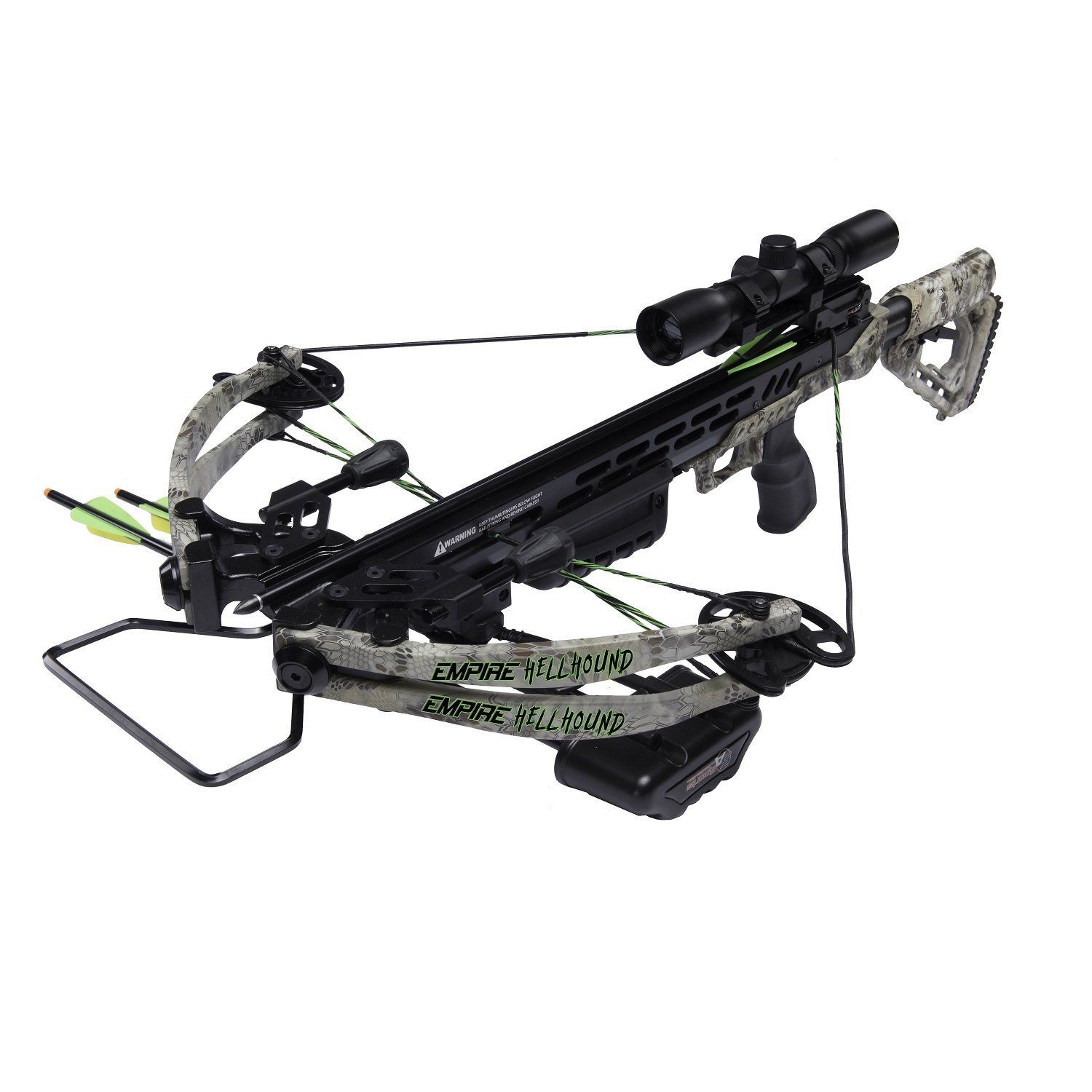 649 Empire Hellhound 370 Crossbow Package - 370fps, Scope Quiver, Arrows, Rope Cocking Device, Kryptek Camouflage, 165lb Draw Weight