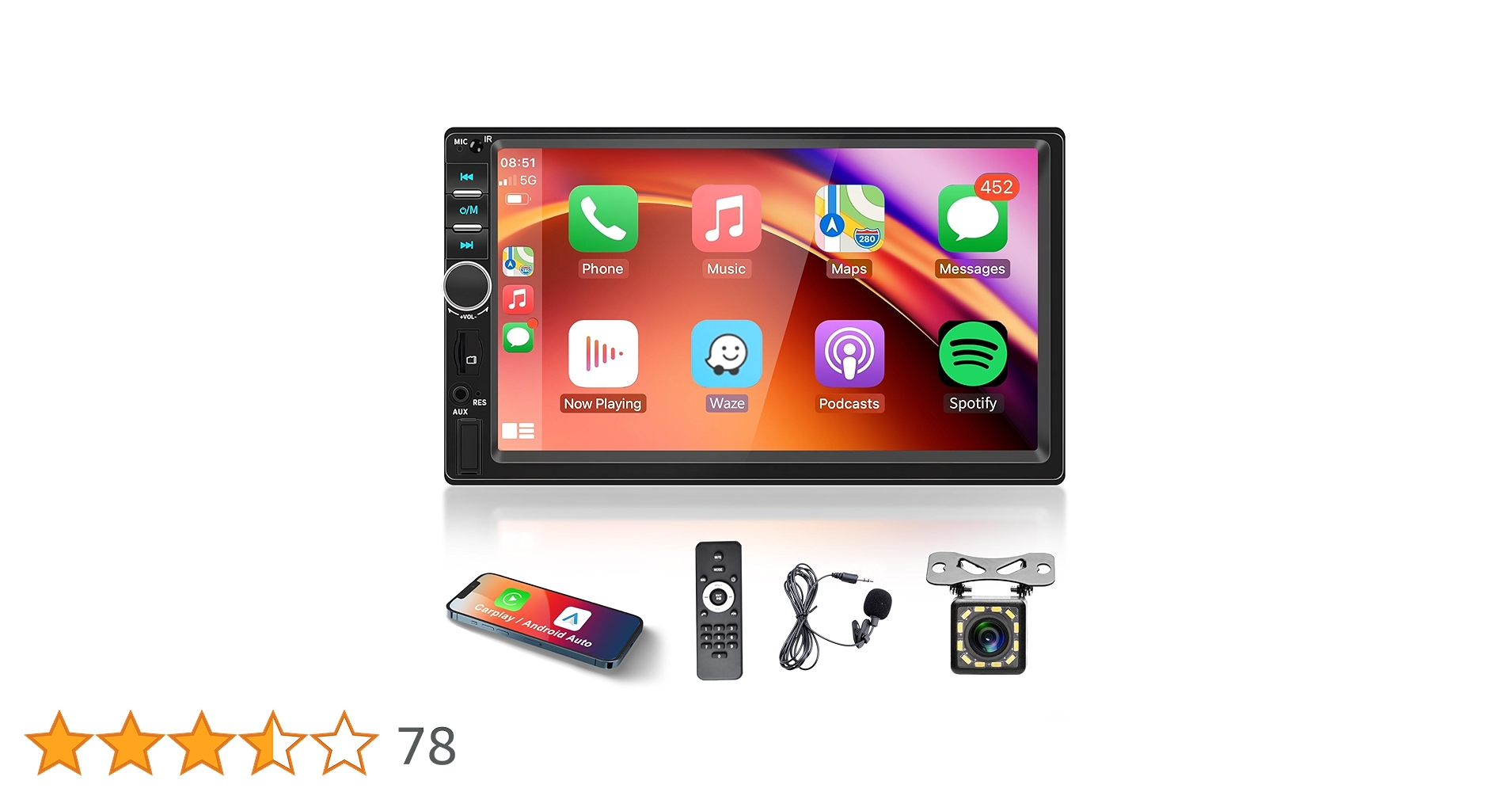 Apple - Sisi0709 10,26-calowy wyświetlacz Apple Carplay Android Auto z