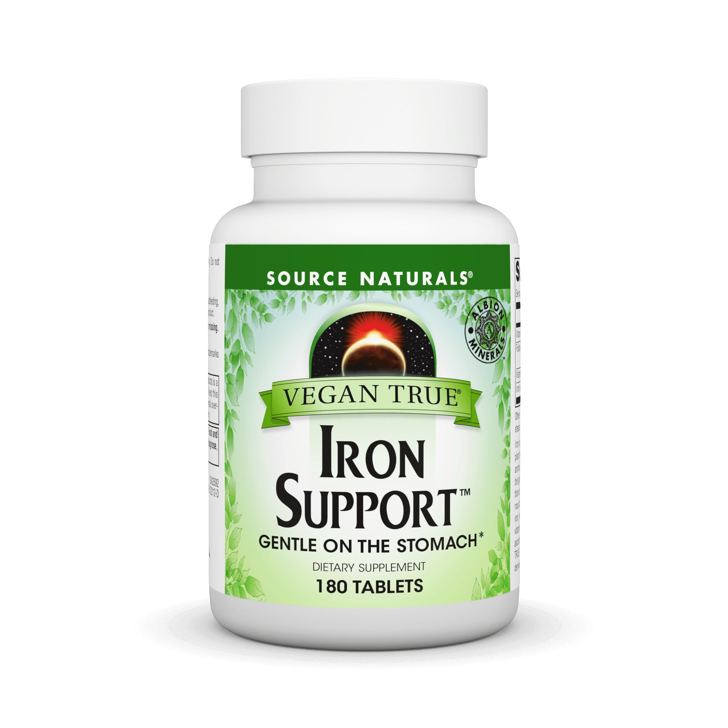 Source Naturals Vegan True Iron Support, Gentle on The Stomach and Chelated for Increased Absorbtion* - 180 Tablets
