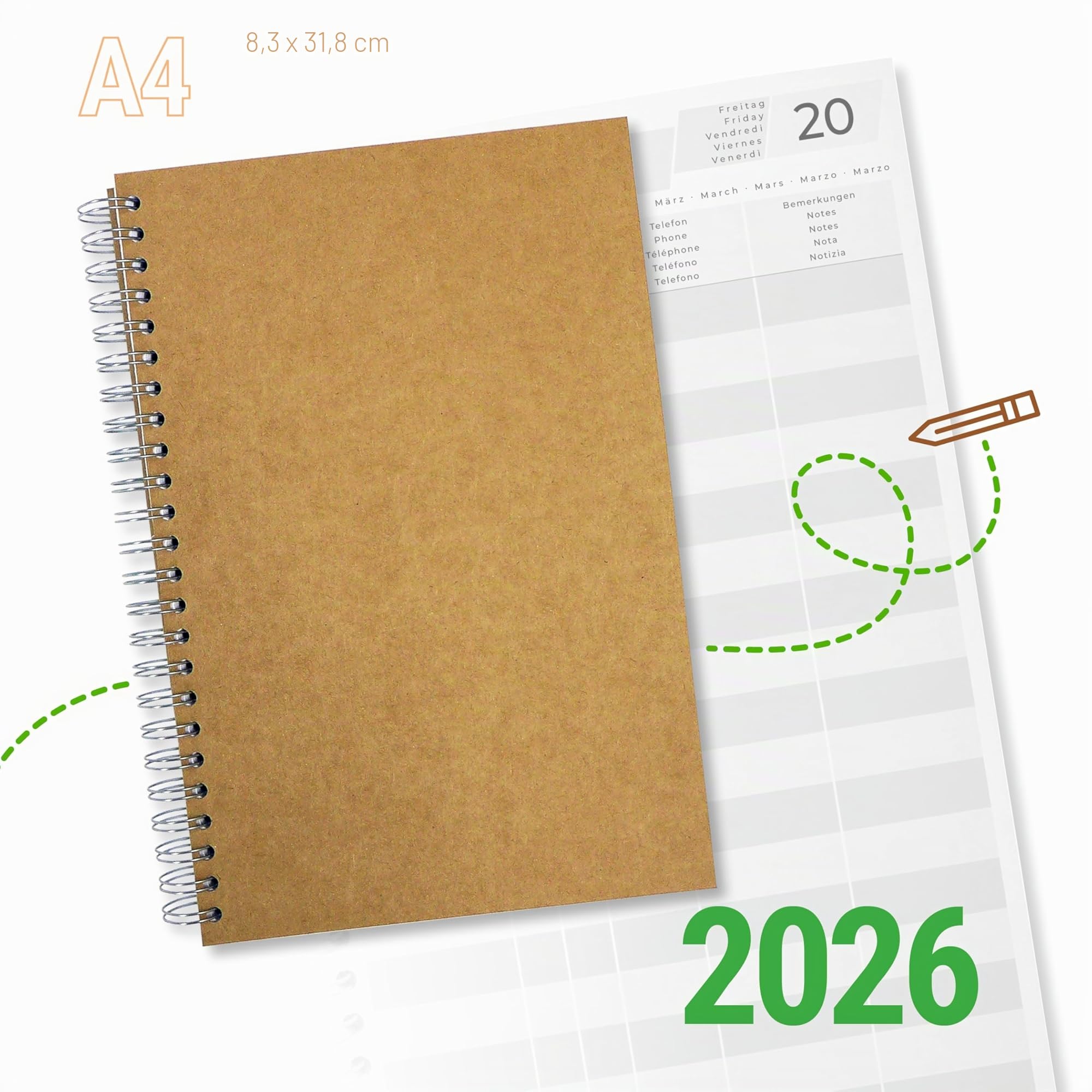 Libro de reservas 2026 A4 para gastronomía y hotel, restaurante, pensiones, apartamento, plan de ocupación y calendario de reservas