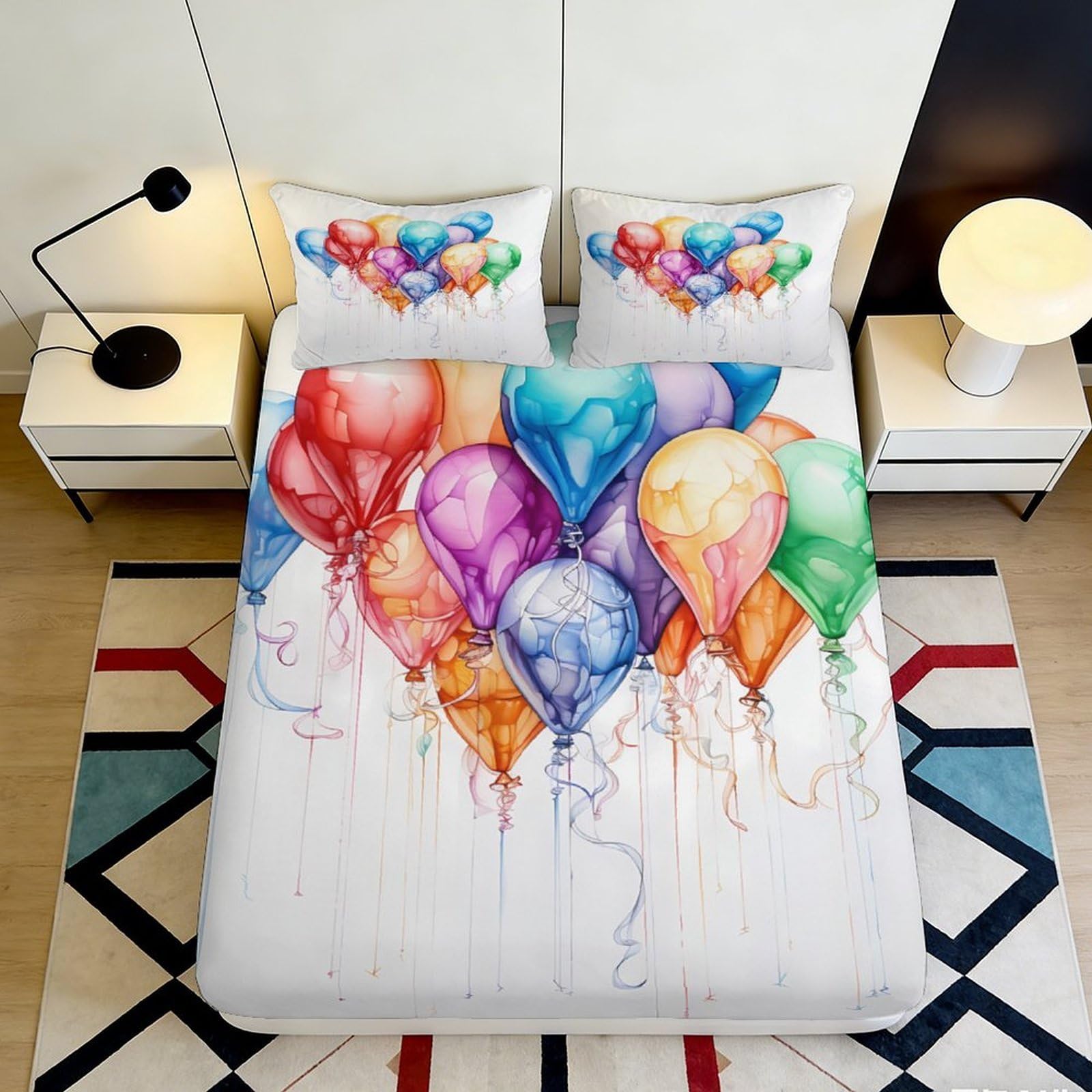 Vivid Decor Balloon Fitted Sheet 3D Printed Soft Touch Microfiber Bed Cover for Bedroom Guest Room, Anti-Slip, Easy Care, Apartment Bedding, 119 chars 90x200x25cm