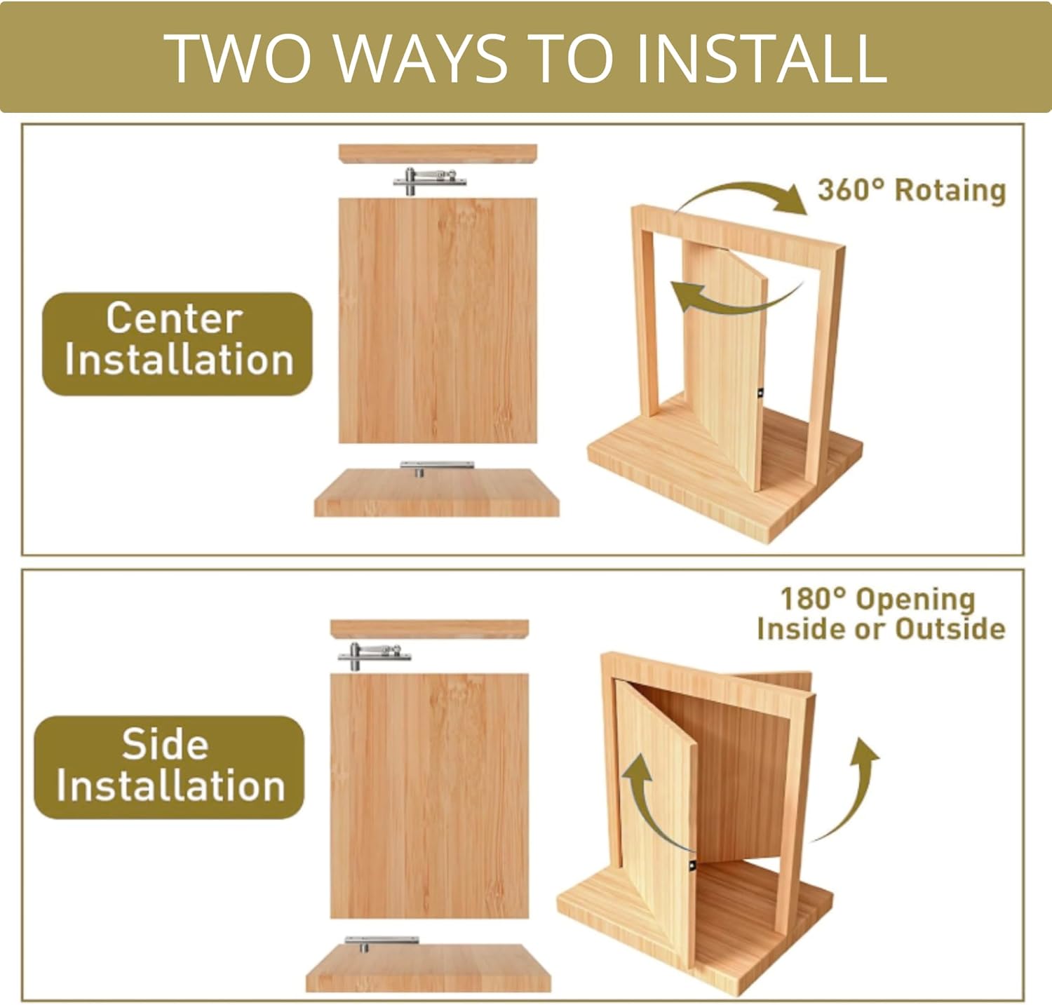 2-Pack Heavy-Duty Stainless Steel 360° Door Pivot Hinge System – Durable Hinges for Wood Doors - 220lbs Capacity