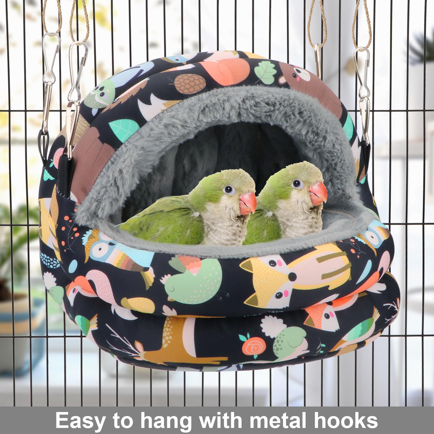 Domek z gniazdem dla ptaków, zimowy, ciepły, przytulny, dla ptaków, wiszący hamak dla papug, papug, kakadiel, Conures (rozmiar M, czarny)