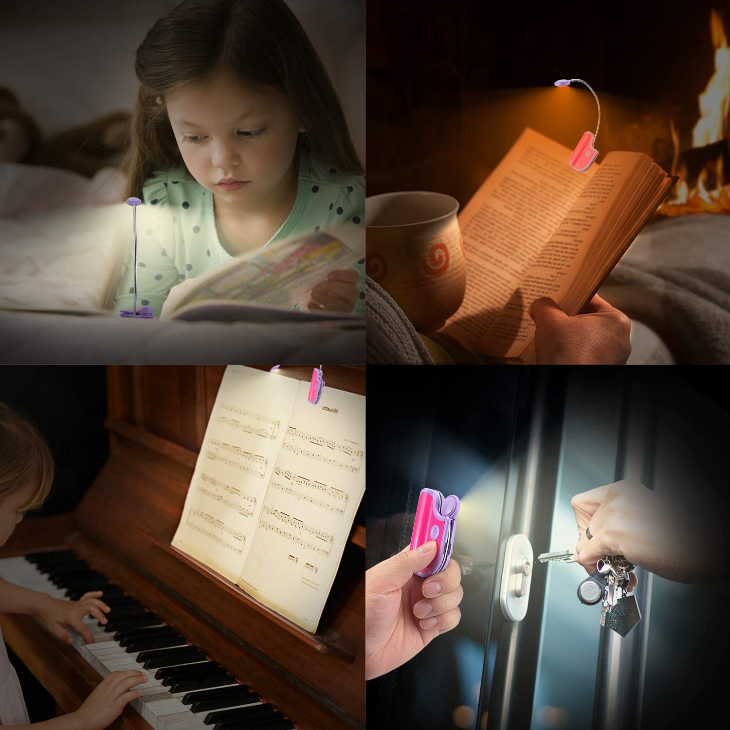 Buchlicht, wiederaufladbar, bernsteinfarben, Leselicht für Kinder, zum Lesen im Bett, blaues Licht blockiert Leselicht, Einschlafhilfe-Licht mit flexiblem Hals für Bücherwurm, violett