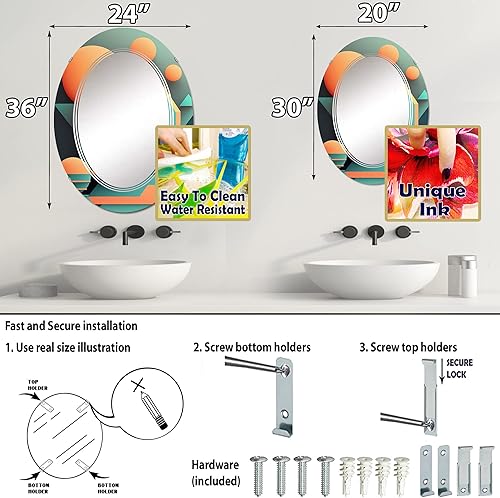Miniatura 4 de Graphic Retro Compositions II - Espejo de tocador, espejos de baño, espejos de pared para sala de estar, dormitorio, espejo ovalado, grande, 20 x 30