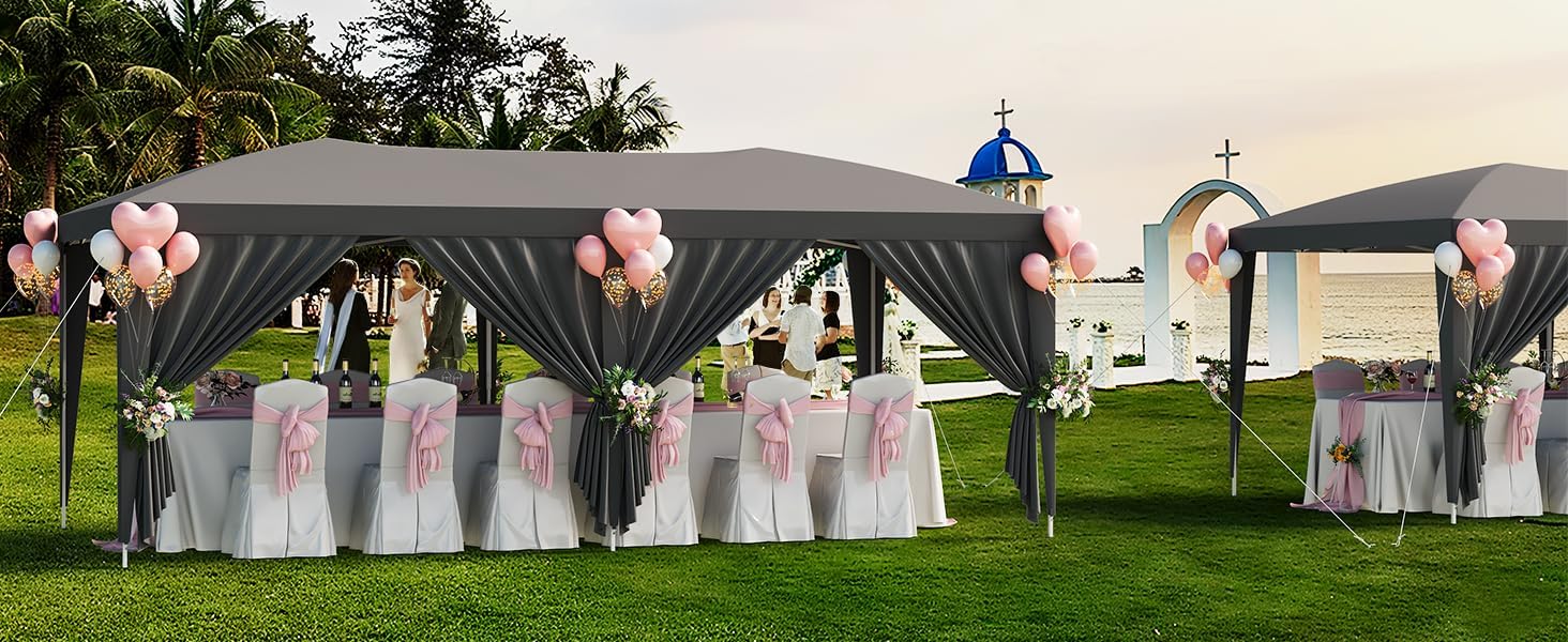 Heavy Duty Pavillon 3x6 m Mit 6 Abnehmbaren Seitenwänden, Easy Pop Up Kommerzielle Partyzelt, Große Außenüberdachungen Mit 3 Verstellbaren Höhen, Dunkelgrau, 210D