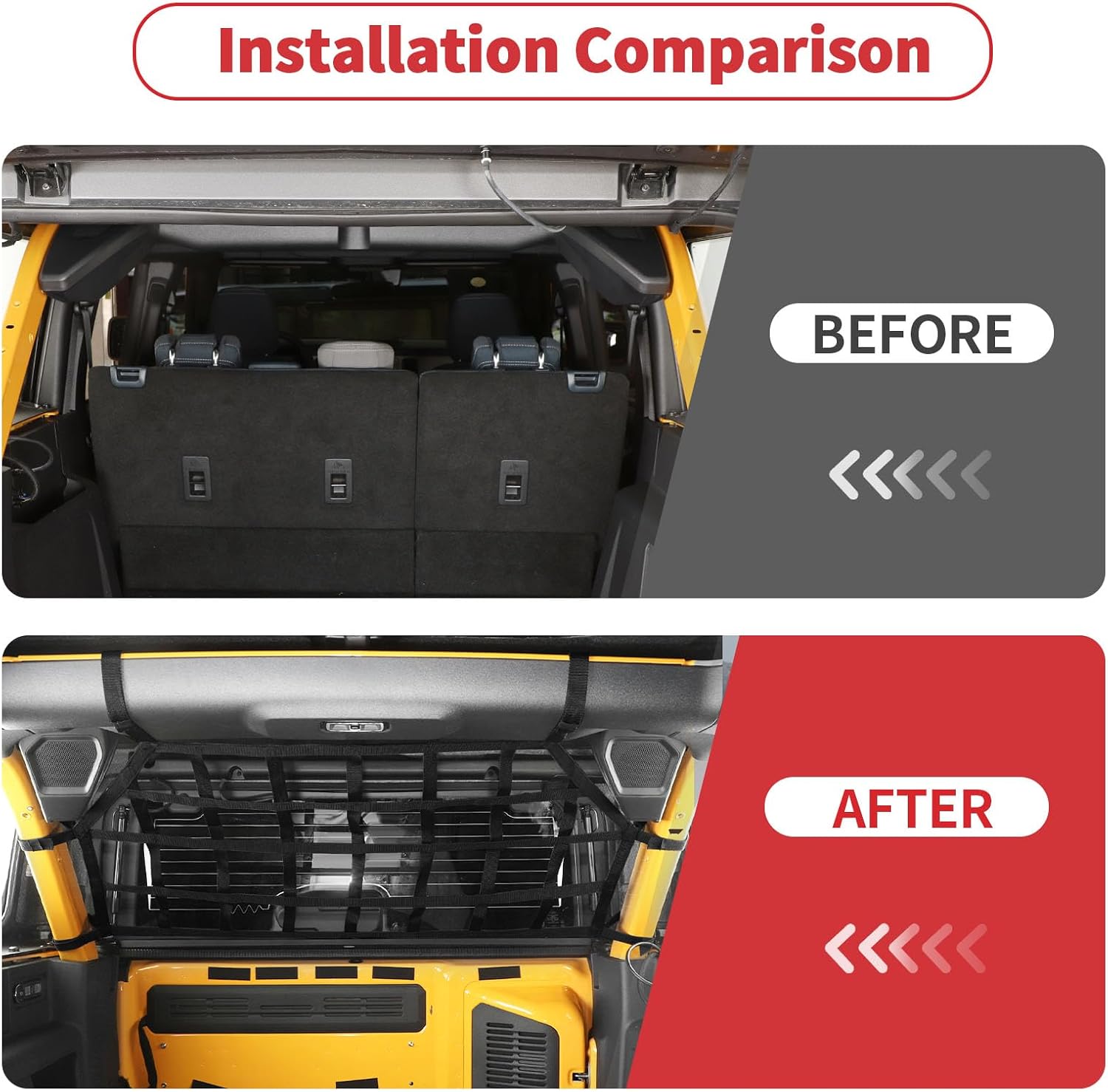 Linskip Roll Bar Cargo Net for 4Door Ford Bronco & Bronco Raptor 2021-2025, Safely Contains Dog and Gear, Back Window Cargo Net for Bronco Accessories(Black)