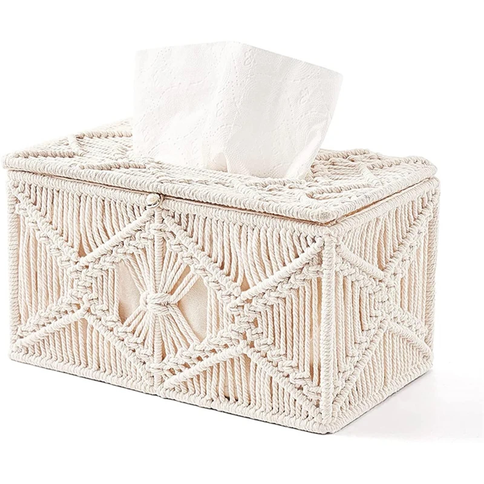 Tissue Box Cover Paper Tissue Holder With Bead Buckle Macrame Napkin Tissues Organizer Home Decor