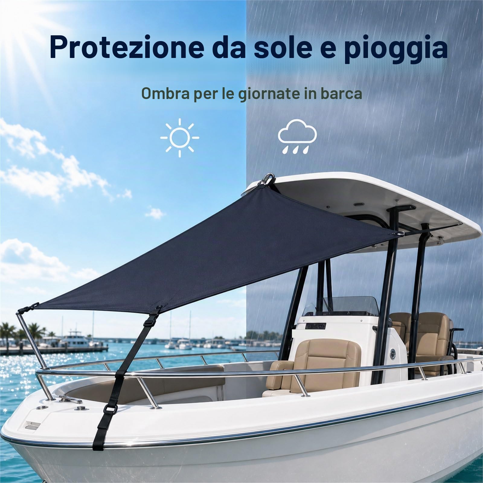 Estensione Tendalino A T,Tendalino per Prua,T Top Parasole per Barca,Tendalino Parasole per Gommone,Resistente Ai Raggi UV,per Yachts,Motoscafi E Barche da Pesca