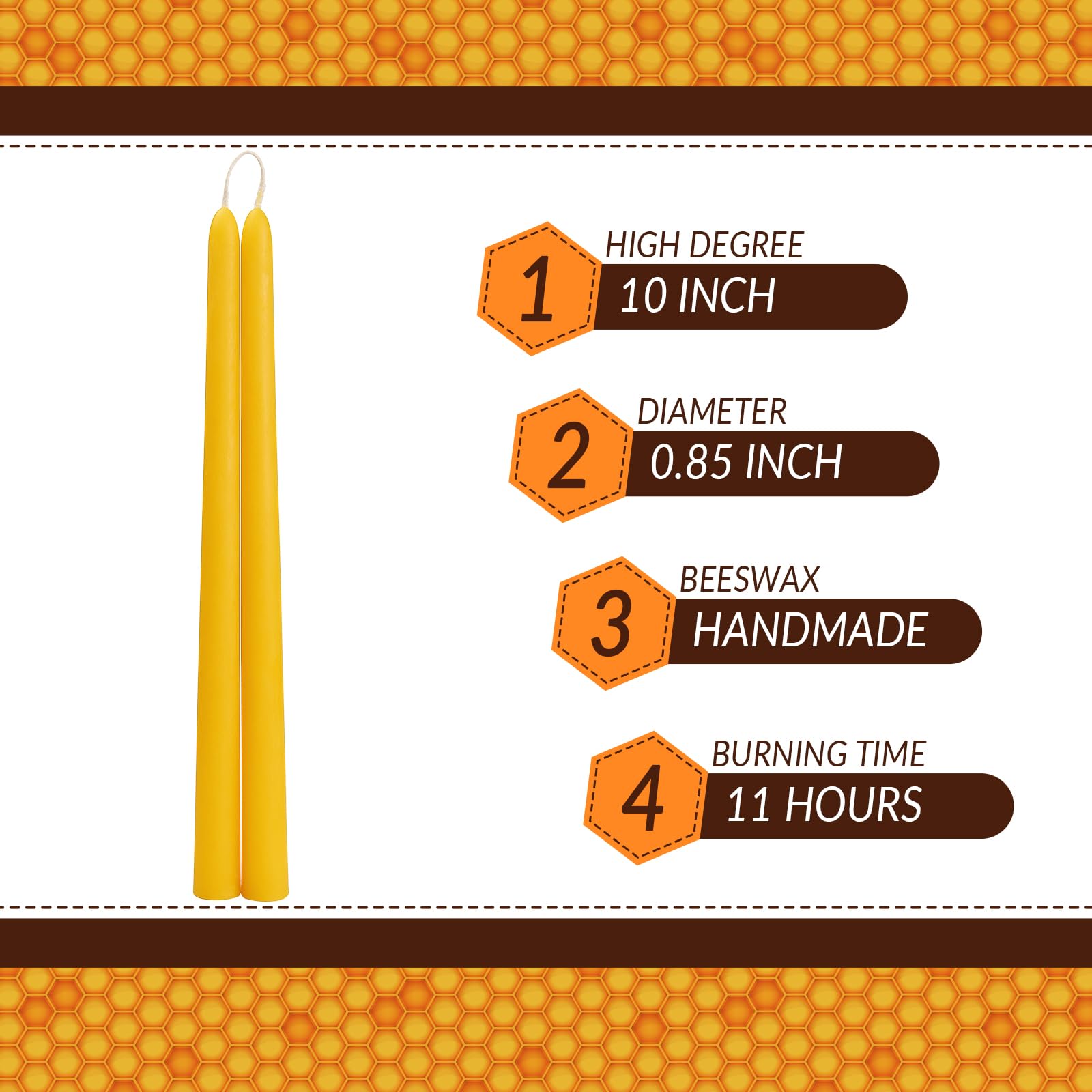 DEYBBY Velas cónicas de cera de abeja natural, velas de cera de abeja sin humo y sin goteo, paquete de 6 unidades, larga duración, no tóxicas, 12 pulgadas