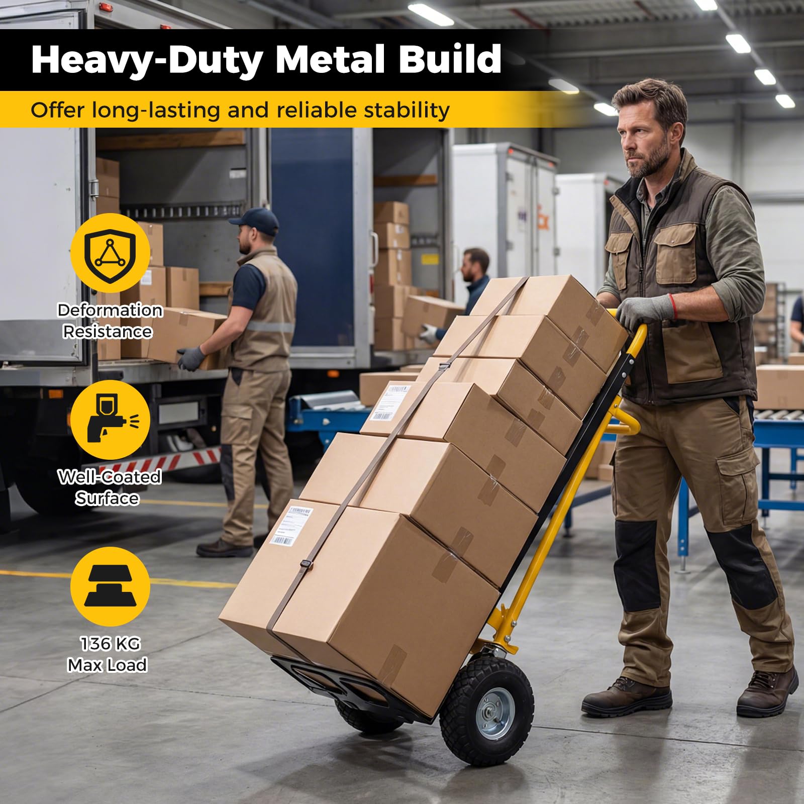 COSTWAY 3-in-1 Sackkarre & Transportwagen, Transportkarre max. 250KG & Plattformwagen max. 350KG, Klappbarer Handwagen mit Luftbereifung & Gummirädern, Handkarre Metall für Zuhause, Büro & Lager