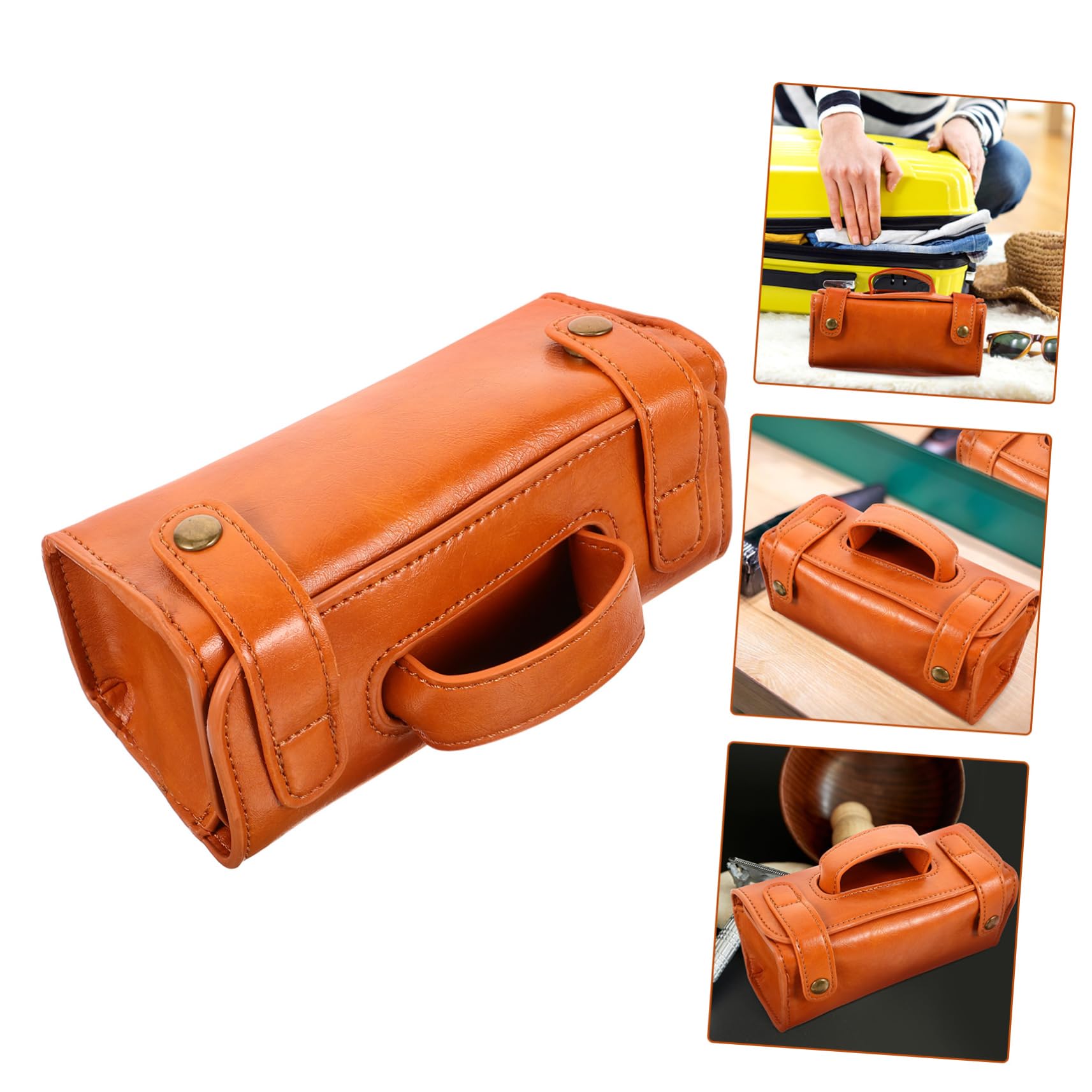 Neceser De Viaje De Gran Capacidad para Afeitadora, Funda Protectora Antiarañazos De Cuero PU Marrón, Portátil y Resistente Al Agua, Organizador Masculino para Cuidado Personal
