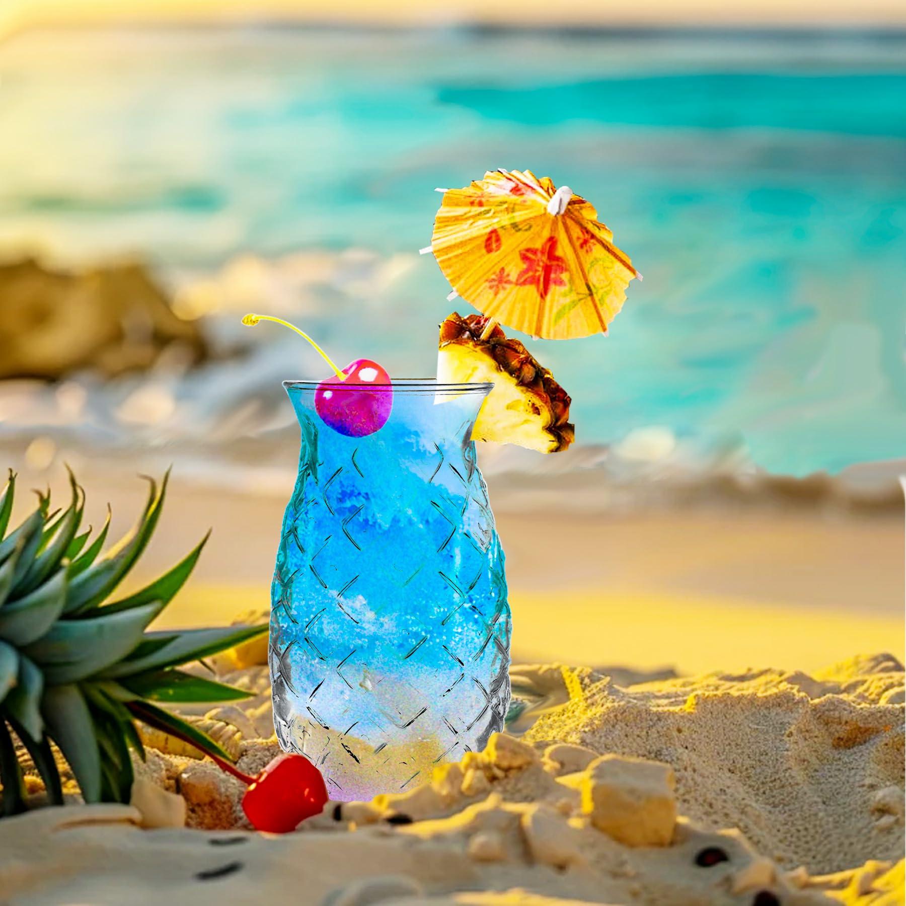 Vaso de piña – Vasos Tiki para cócteles – Vasos de piña Colada Huracán para decoración de bar, juego de 6 – Bebida mixta al aire libre, té helado, copa de vino, Hawaii Tropical Barware 481.9 g