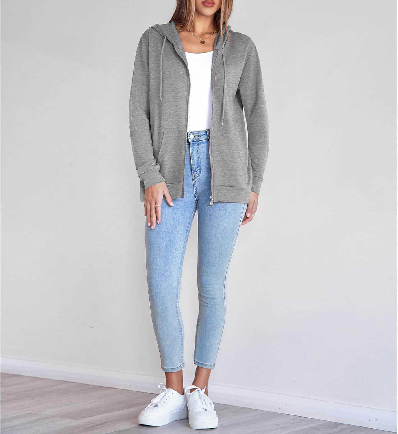 Womens Zip Up Hoodies Long Sleeve Hooded Sweatshirts Lightweight Fall Fashion Clothes Casual Trendy Jacket - Image 3