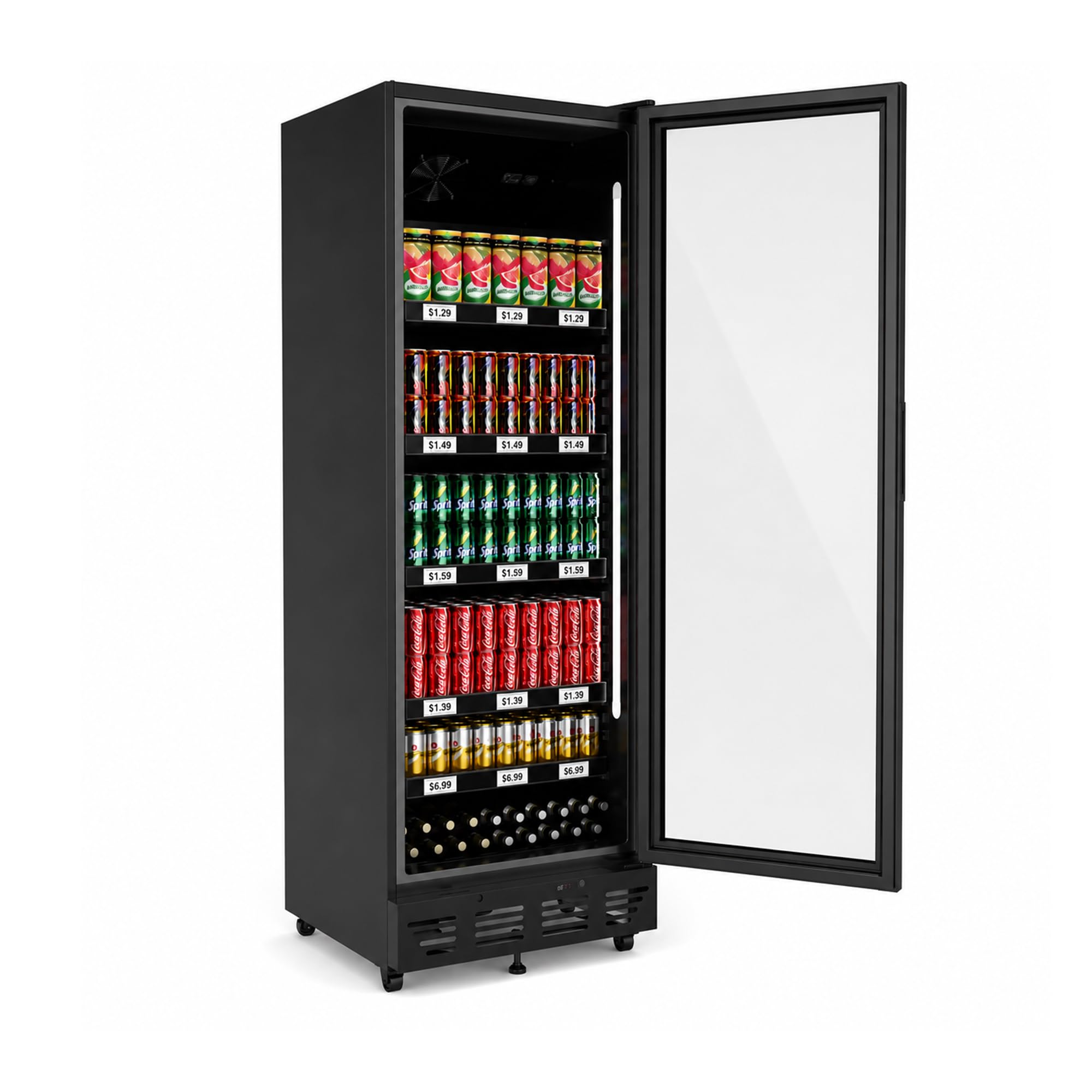 Photo 1 of Frostvale 13.4 Cu.Ft Commercial Display Refrigerator with Price Tag Holder, Black Glass Door Beverage Cooler, ETL Upright Merchandiser Fridge for Drinks, Soda, Beer, Water, Cafe, Store