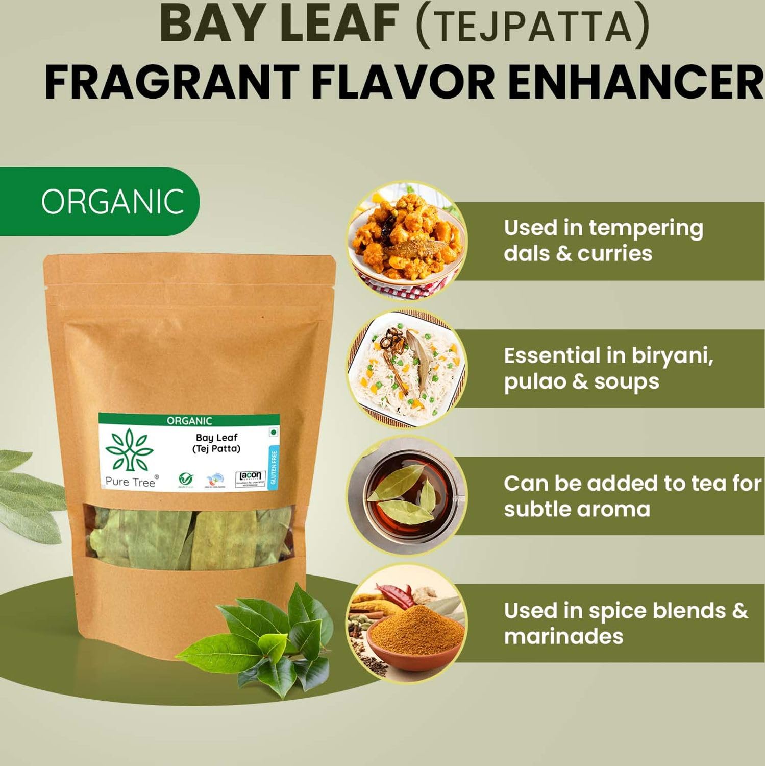 Pure Tree Certified Organic Tej Patta Leaves | 50 g | Bay Leaf | Whole Spices | Aromatic & Flavourful Biryani Leaf | Tejpatta Spice - Image 5 thumbnail