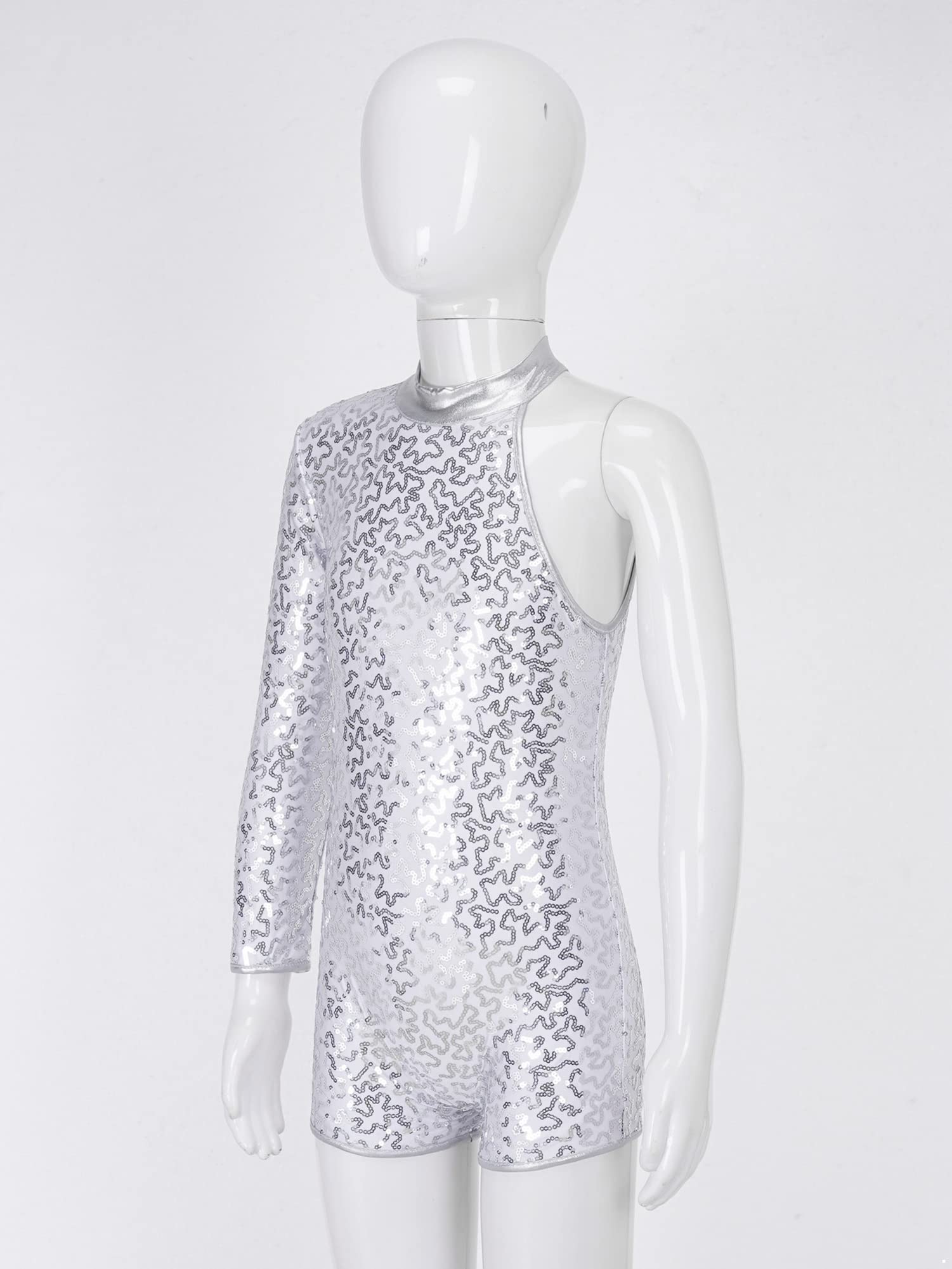 iEFiEL Body da Ballo Latino Monospalla con Paillettes Bambina Body Danza Classica Costume di Danza Moderna Bodysuit da Spettacolo