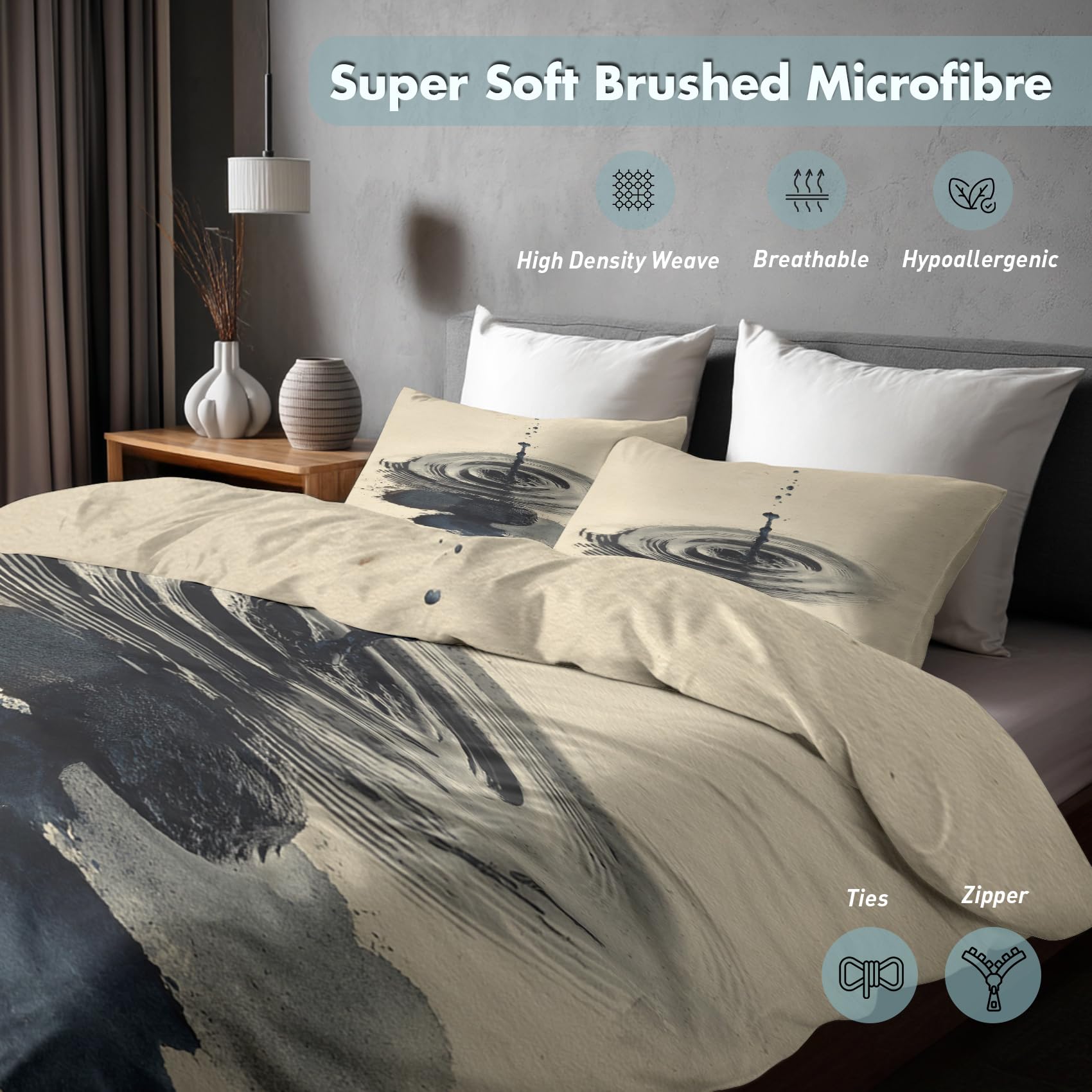 Generisch Zen Bettwäsche 135x200 2er Set Deckenbezug, Geschenk | Japanisch Orientalisch Einfach Muster, Bettbezug Set, Bügelfreie, Reißverschluss, Kissenbezug, Wendebettwäsche Zen Deko