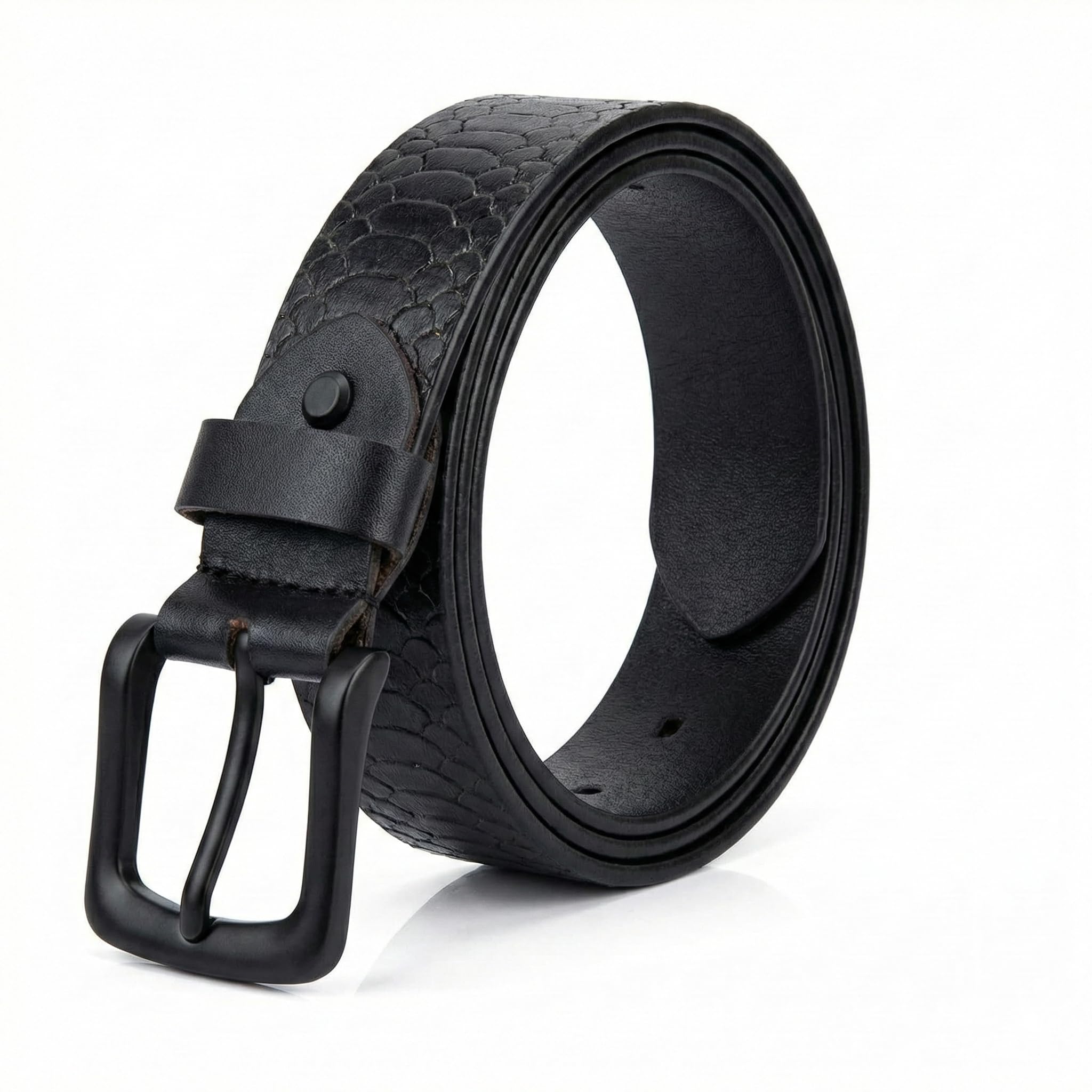 Men's Genuine Leather Belt Snake Effect Black Brown - Casual Formal Dress Belt for Men Waist Sizes 30-46-image-6