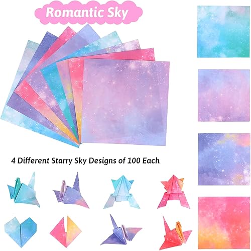 Miniatura 7 de Juego de 400 hojas de papel de origami de 3.75 pulgadas, cuadrado de doble cara, cielo estrellado, papel de origami, espacio exterior, patrón de