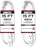 Vista 8 de IRON FORGE CABLE Paquete de 2 cables de extensión con enchufe plano de 15 pies, color negro, con 3 tomas - Cable de extensión para interiores