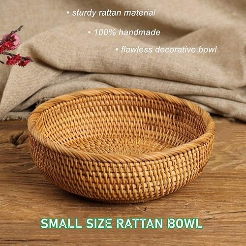 Miniatura 5 de amololo Hadewoven - Cesta redonda de ratán para frutas, bandeja de mimbre para alimentos, soporte de almacenamiento para comedor, bandeja pequeña de