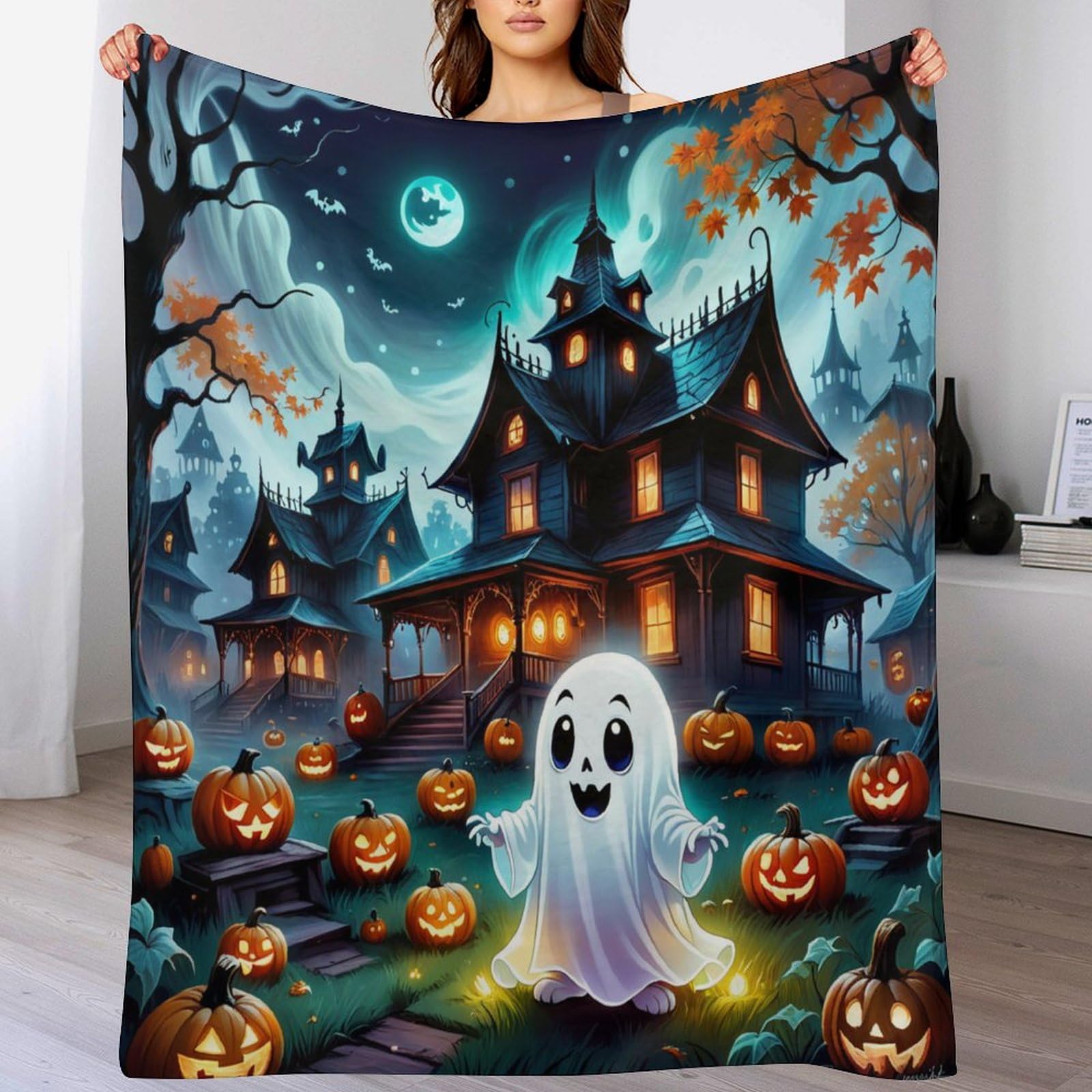 LLXXHH Halloween Ghost Blanket Ultra-soft Micro Fleece Throw Soft And Warm Blankets Flannel Throws for Sofas, Armchair, Couch And Bed 150×200cm