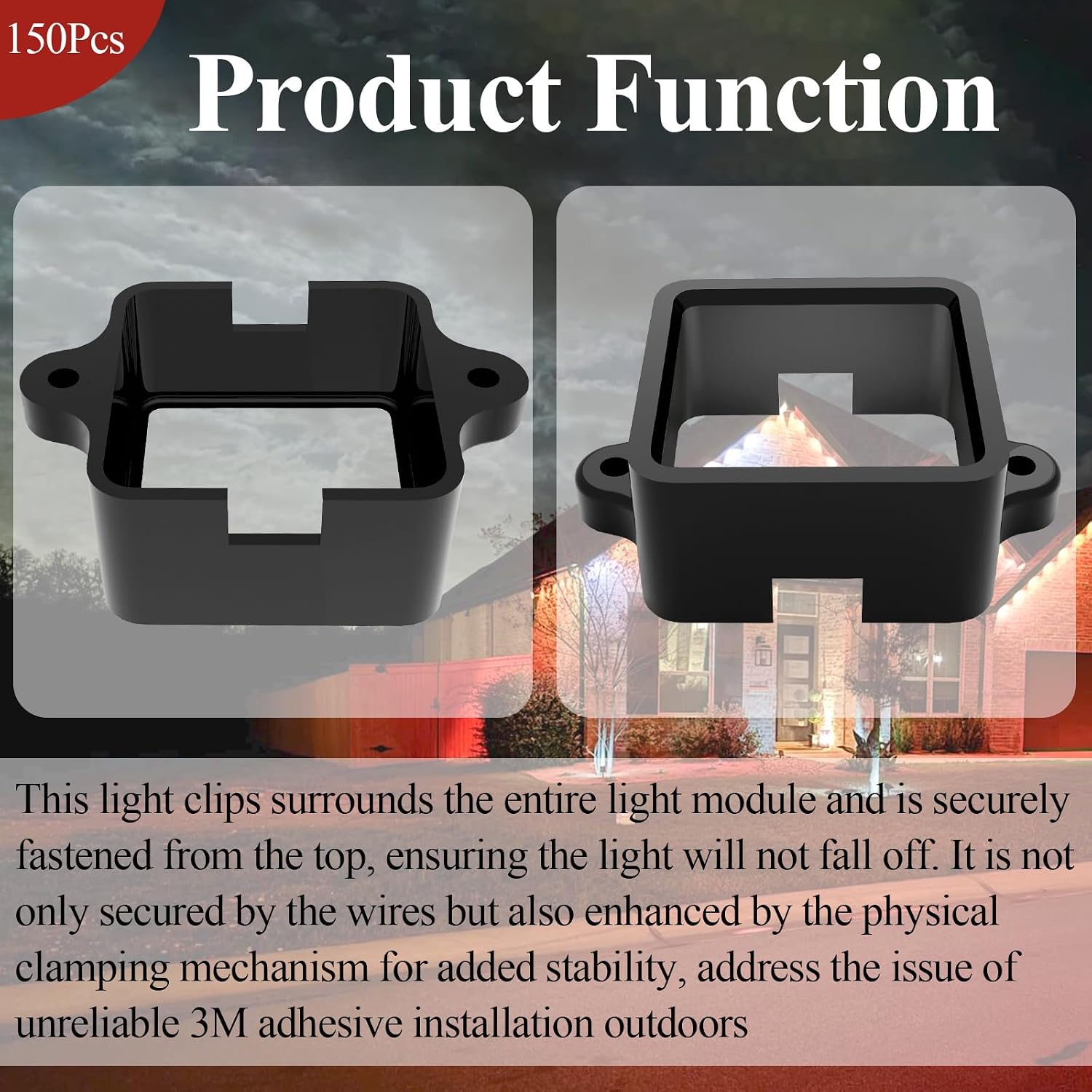 Mounting Brackets Fits Govee RGBIC LED Permanent Outdoor LED Lights Non-Pro/Original H705, Elite Version H805, for Various Surfaces Like Wood, Steel Siding etc, 150 Pcs Black Light Clips W/Screws