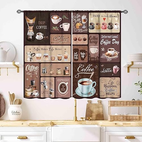 Miniatura 20 de Cortinas Rústicas de Cocina, Tenedor Cuchara Retro Tablón de Madera Granja País Tema de Cocina Citas Divertidas Tratamiento de Ventana para