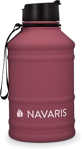 Miniatura 5 de Navaris Botella de agua de acero inoxidable  Botella de metal grande de 75 oz (2.2L) de pared única para deportes, campamento, gimnasio, capacidad