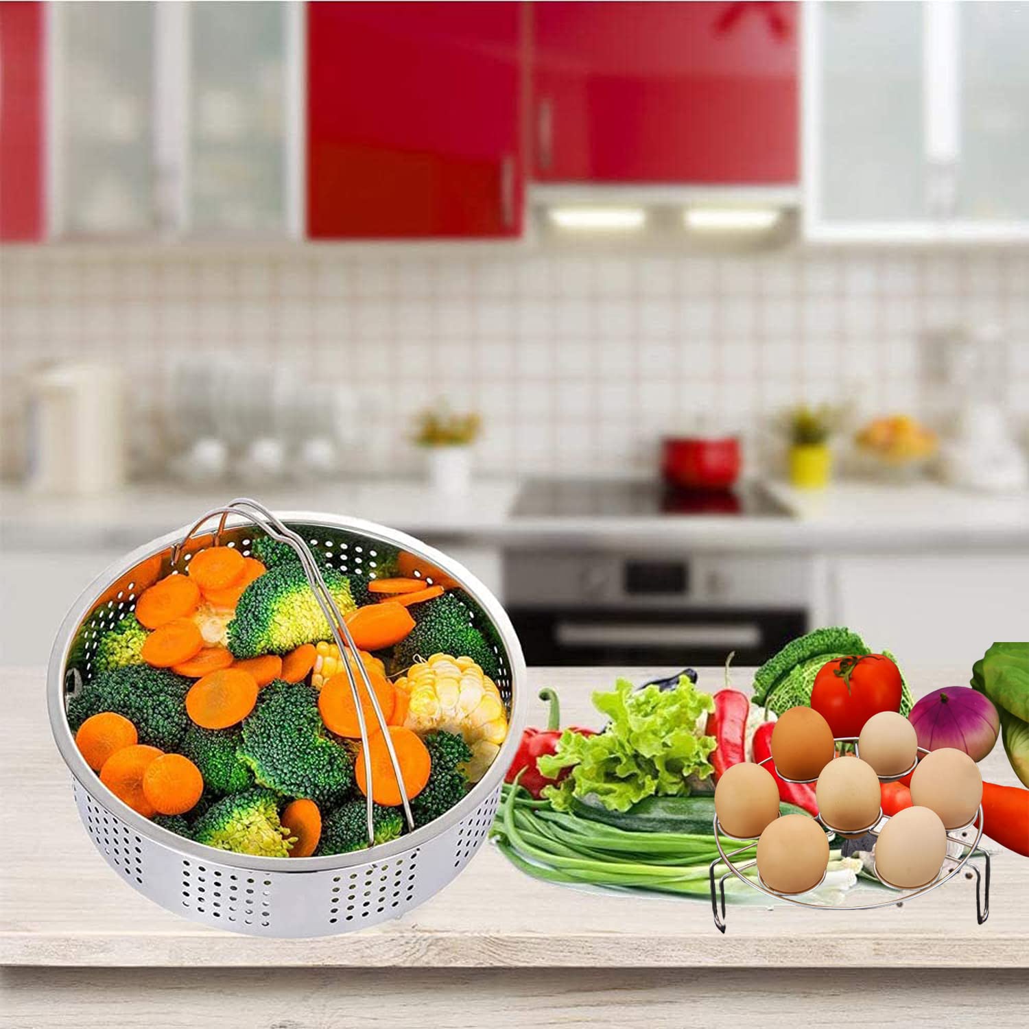 Set Cestelli Vapore, Accessori Pentola Pressione, Cestello Cottura a Vapore, Cestello a Vapore,10000, Cucina Cestino a Vapore, per Panini al Vapore, Mais, Pesce,Uova, Verdure