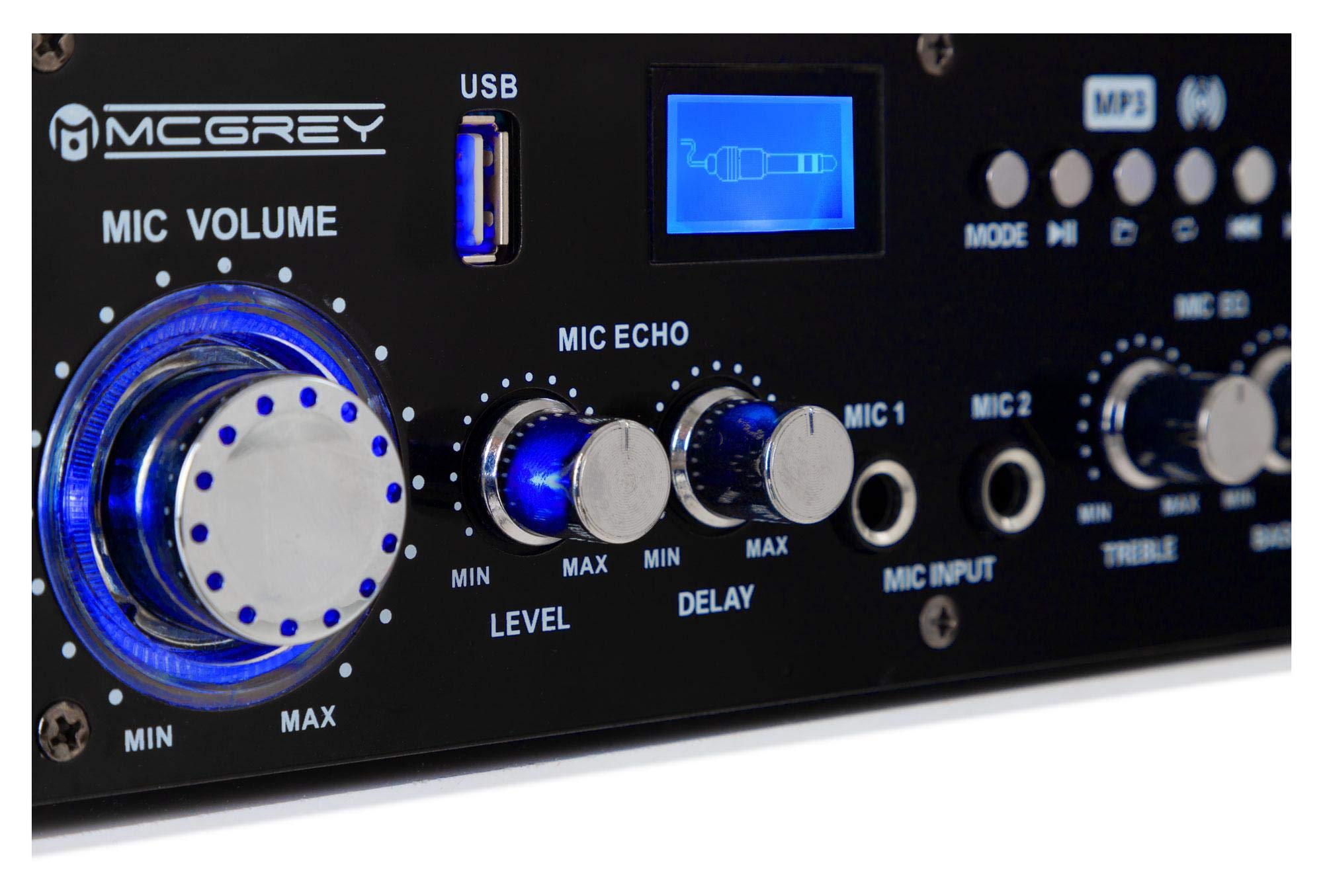 McGrey Wzmacniacz Bluetooth PA-350BT 200 W z USB/MP3, 2 wejścia mikrofonowe, wejście Cinch, idealny na imprezy, karaoke i piwnicę.