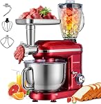 VIVOHOME 3-in-1 Mélangeur de position, 6 Mélangeur de cuisine électrique à tête incrustée Quart avec bol, mélangeur multifonctionnel avec broyeur de viande et pièces jointes de mélangeur, crochet de douille, batteur et fouet, rouge