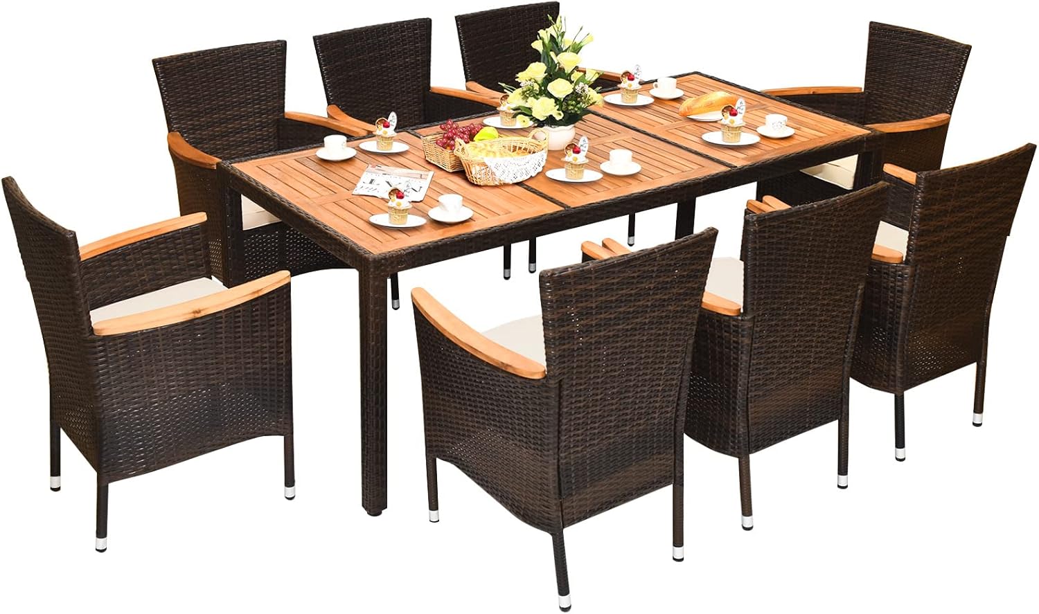 COSTWAY Rattan Sitzgruppe für 8 Personen, Gartenmöbel Polyrattan 9