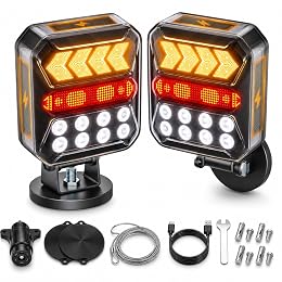 Docreate Wireless Trailer Lights Kit, Solar USB-C Magnetic Rechargeable LED Tow Lights, 2.4G Transmitter, Turn/Brake/Running/Alert Modes, Waterproof for Truck Boat RV Camper