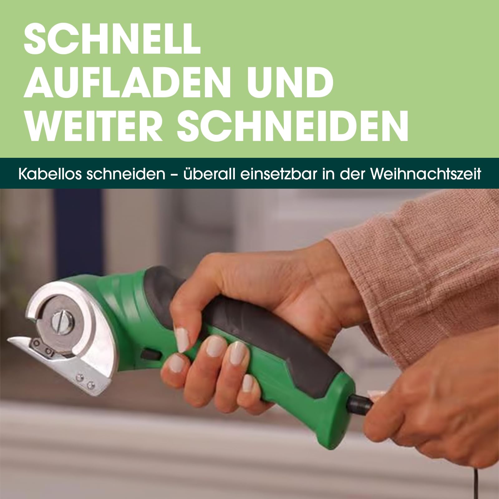Hammersmith SharpSpin - Elektrische Schere kabellos - Kartonschneider, Akku Schere für Karton, Stoff, Leder, Teppich, PVC & Kunststoff - selbstschärfende Klinge - präzise Schneiden ohne Kraftaufwand