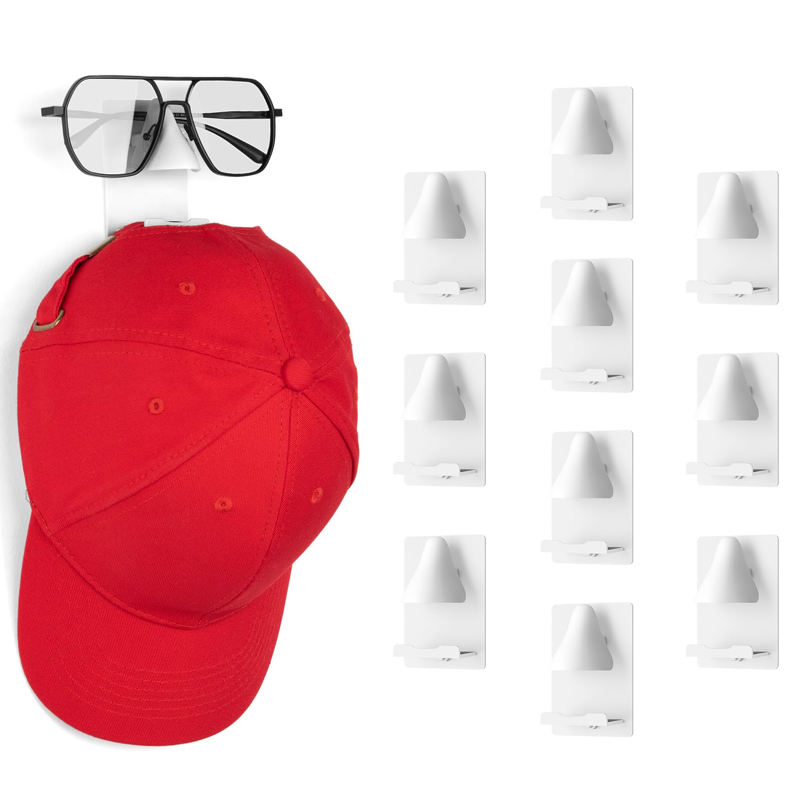 Hat Rack for Wall (10 Pack), 2in1 Sunglass Organizer&Hat Racks for