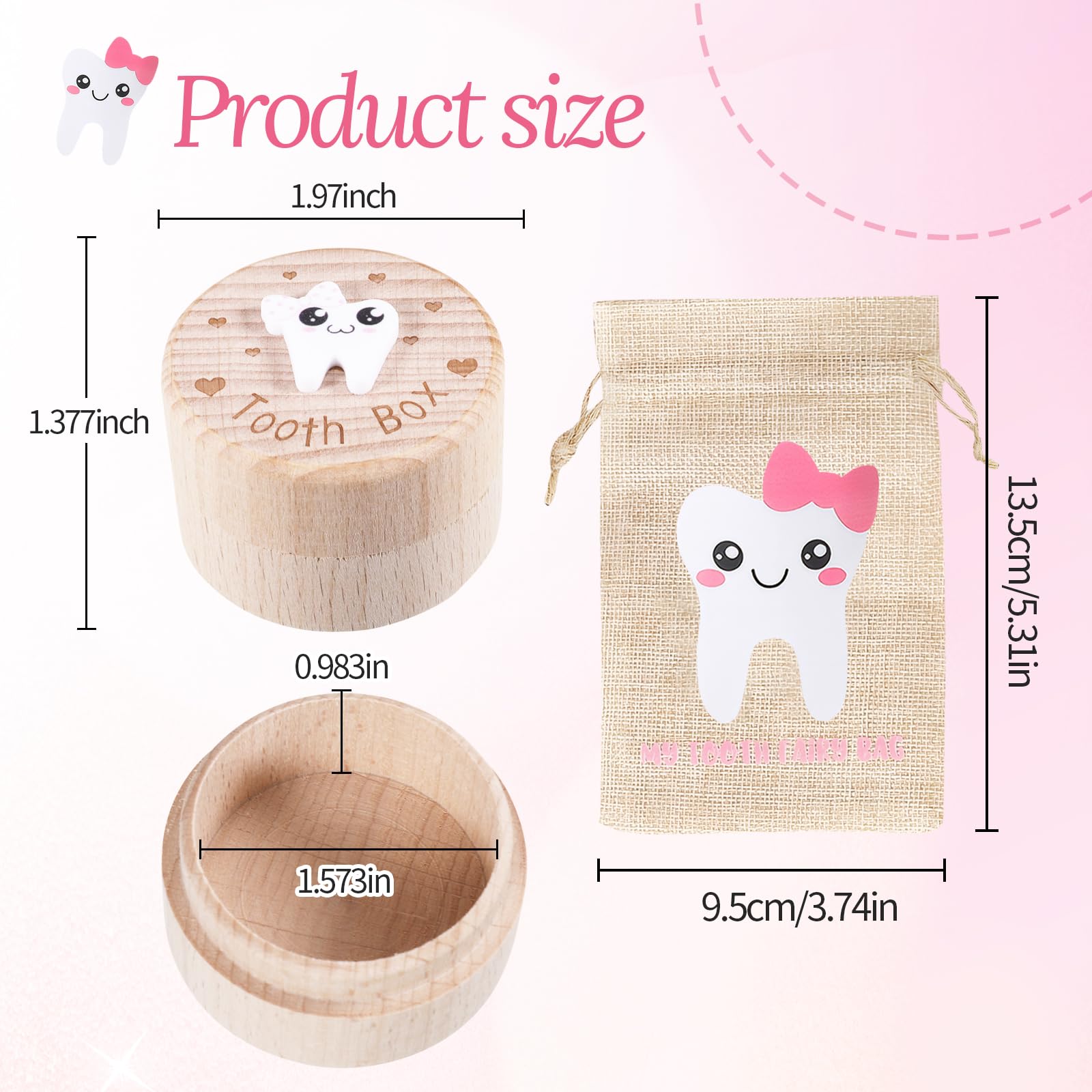 SIWOKJJO Tooth Fairy Box, Tooth Fairy Bag for Girls, Girl Keepsake Organizer, Lost Teeth Holder Box, Tooth Storage Box, Cute Wooden Tooth Fairy Keepsake - Image 2