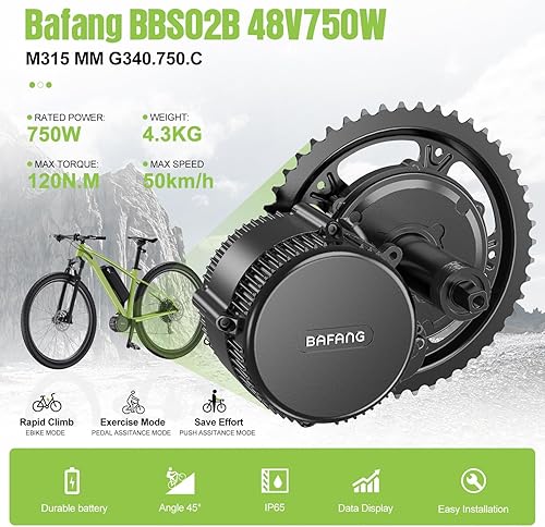 Miniatura 2 de Motor Bafang BBS02B para bicicleta, 48 voltios, 750 vatios, kit para bicicleta eléctrica, con pantalla LCD, para soporte inferior de 2.68-3.94