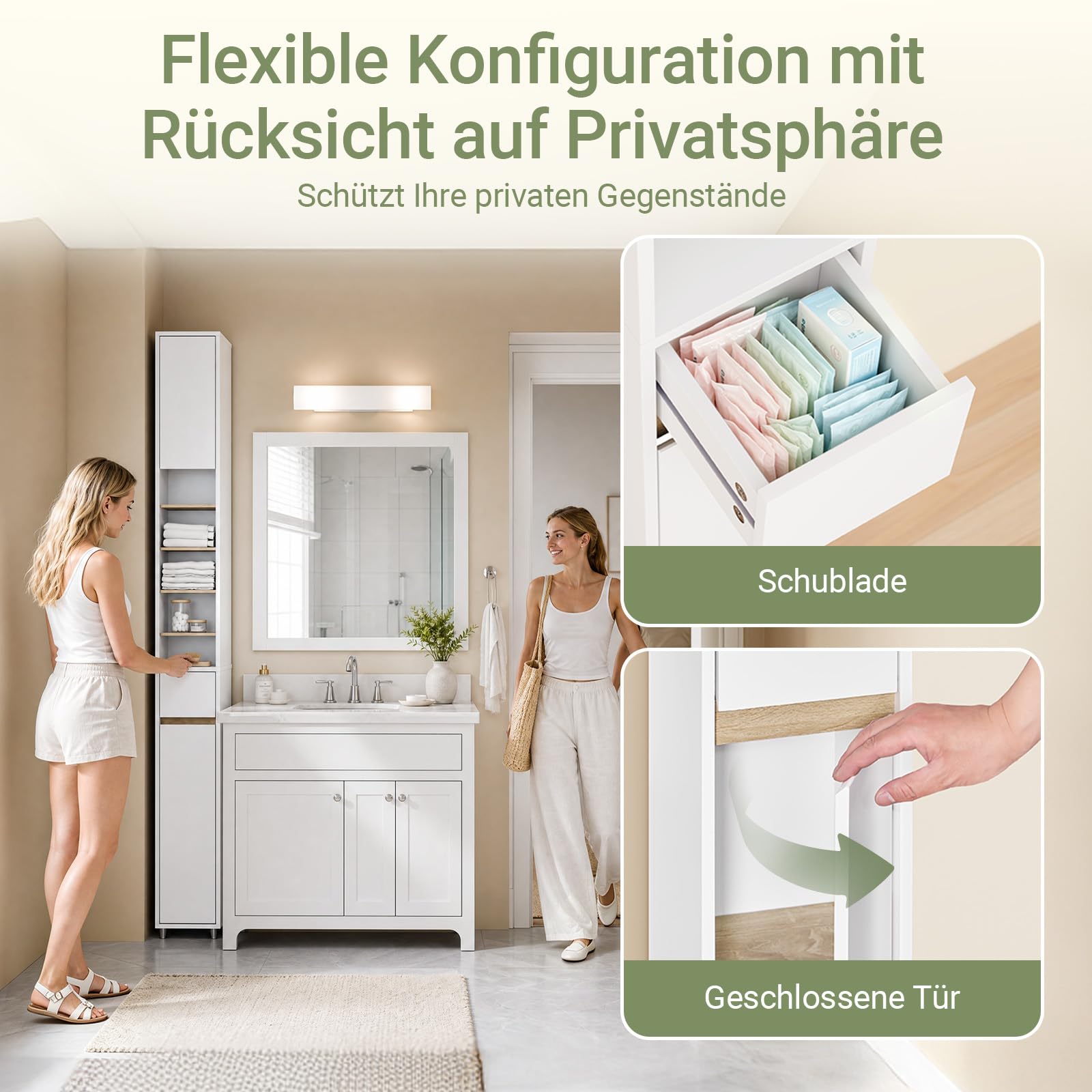 SoBuy Badezimmerschrank Hochschrank Schmal 20x20x180cm Für Kleine Bäder | Platzsparender Badschrank Mit Verstellbaren Einlegeböden Für Waschbecken, WC, Waschmaschine BZR34-WN