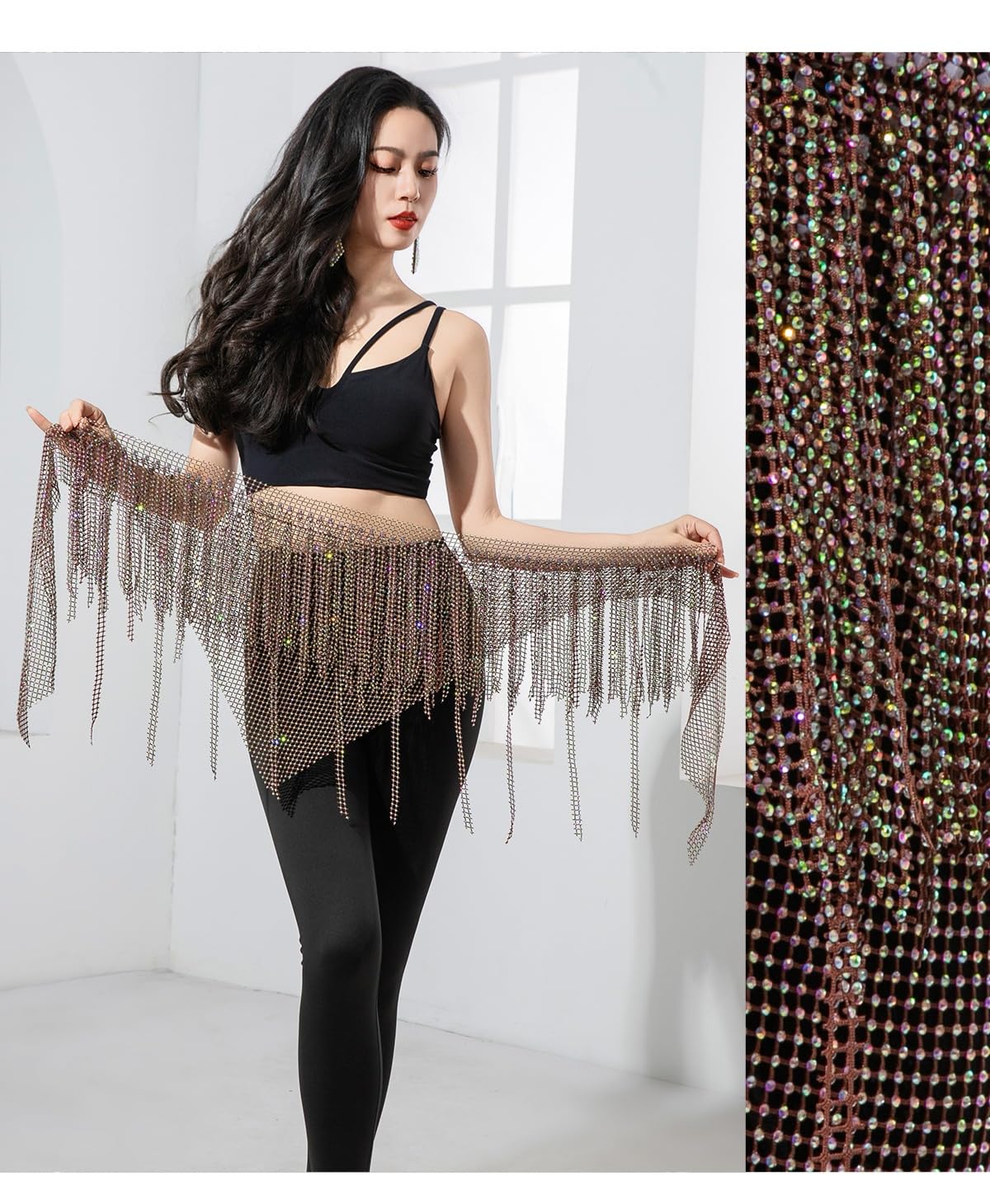 Generico Cintura Danza del Ventre Accessorio for Danza del Ventre da Donna Frange Sciarpa Triangolare for Fianchi Gonna Corta da Ballo Nappe Cintura da Allenamento