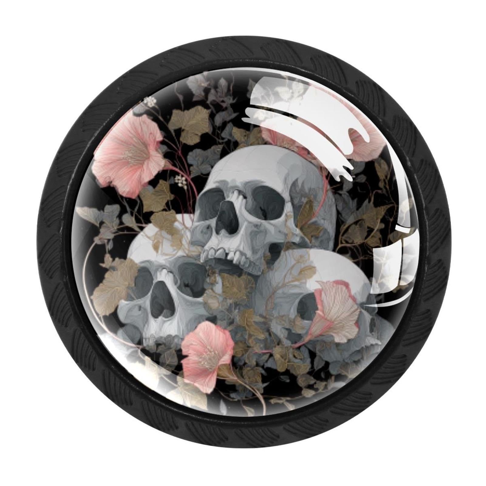 CHENZZZZ 4 Pack Black Skulls and Flower (1) Kitchen Handles, Cabinet Pulls Hardware for Cupboard Drawer Knobs Dresser Pulls
