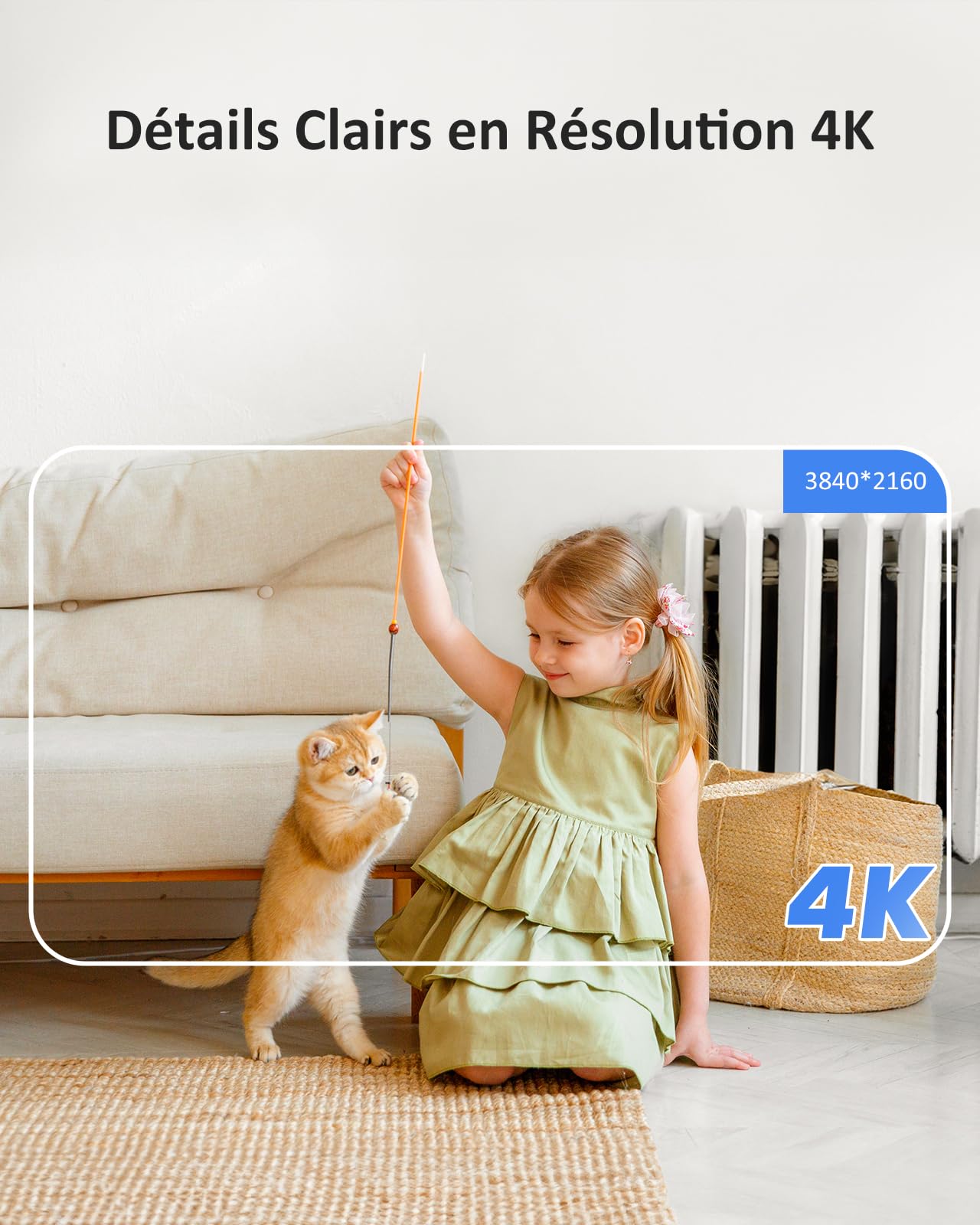 ANNKE 4K Caméra de Surveillance WiFi Intérieur, 8MP Vision Nocturne, Détection de Mouvement, Audio Bidirectionnel, Cloud & Stockage de Cartes SD, pour Bébés/Animaux Domestiques-Crater C80