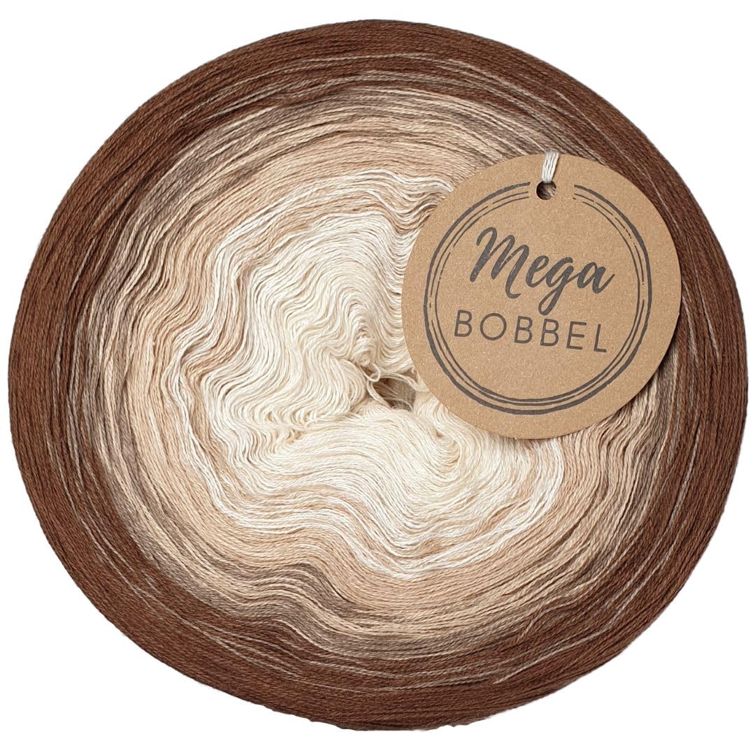 MegaBobbel*Zimtsterne*A357* (Außenfarbe: Nuss) Farbverlaufsgarn - Lace Garn Bobbel Wolle zum Häkeln & Stricken (4 fädig, 3750m)
