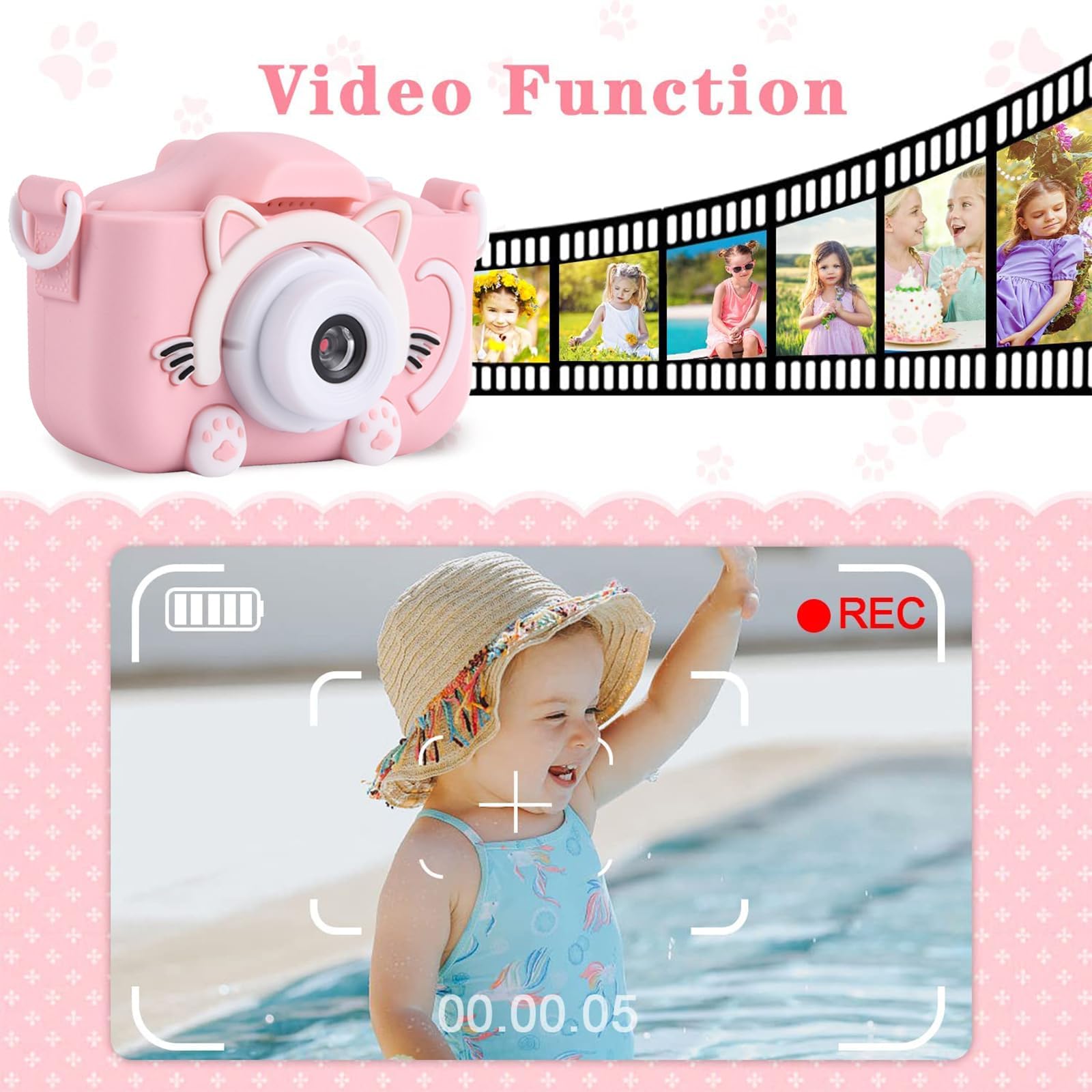 Heuchaey Fotocamera Digitale Per Bambini 3-12 Anni - 20MP, 1080P HD, Schermo 2'', Selfie, Con Scheda SD 32GB, Custodia Antiurto In Silicone, Giocattolo Regalo Compleanno Natale