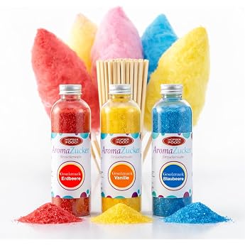 Hopser Food Fun Sugar for Cotton Candy Set 1 Strawberry Vanilla Chewing Gum + 50 Sticks 3 x 230 g / 50 Sticks