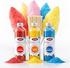 Hopser Food Fun Candy floss sugar 3 x 230 g for cotton candy maker with 50 sticks (1 strawberry, vanilla, chewing gum + 50 sticks)