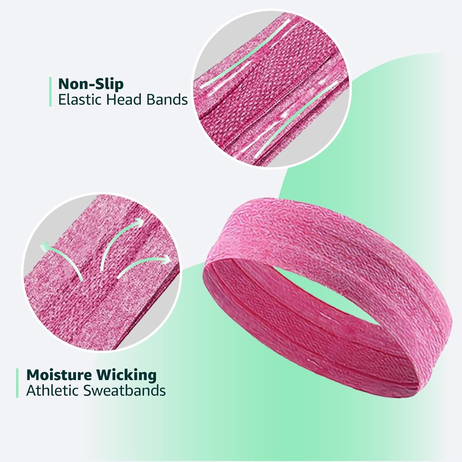 Athletic Sweat Bands Headbands for Women, 6 Pack Moisture Wicking Sweatbands Non-Slip Elastic Sports Hair Bands for Running, Workout, Yoga, Basketball, Tennis, Exercise - Image 3